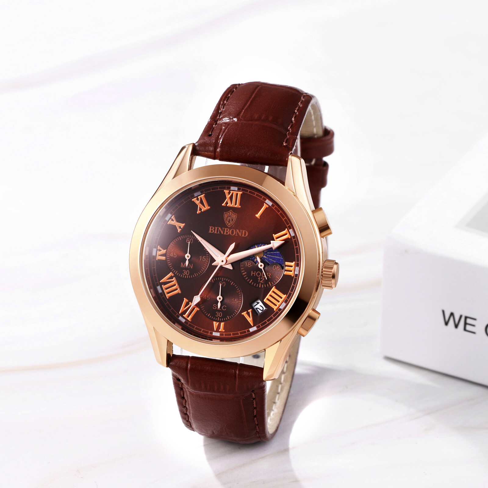 Men’s Waterproof Chronograph Dial Leather Band Causal Analog Quartz Date Watch
