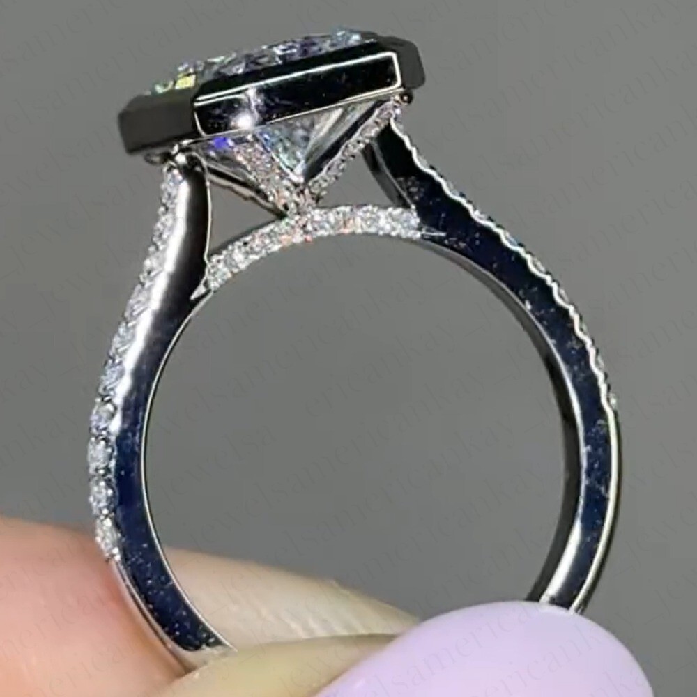 2.30Tcw Radiant Cut Moissanite Bezel Set Engagement Ring 14K White Gold Plated
