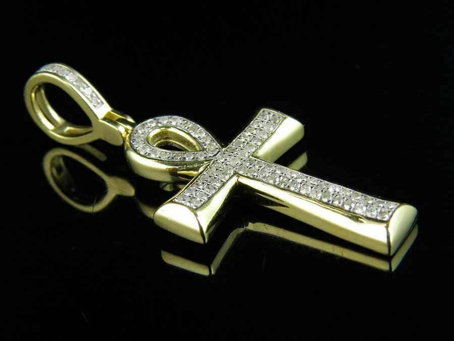 1/2 Ct Real VVS1 Moissanite Ankh Cross Pendant Necklace 14K Yellow Gold Plated