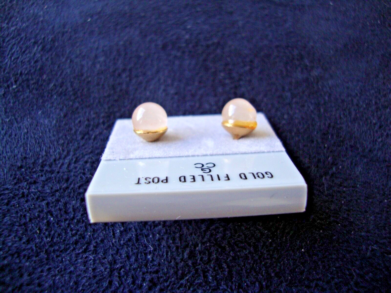 VINTAGE 1970s CLASSIC ROSE QUARTZ 6MM BEAD/BALL GOLD FILLED POST STUD EARRINGS
