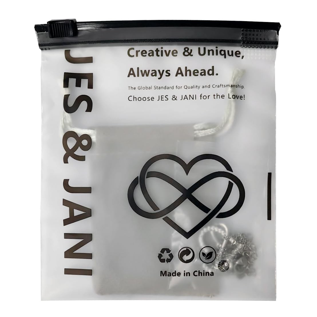JES & JANI Infinity Heart Necklace for 16″ Chain with 2″ Extender, Silver