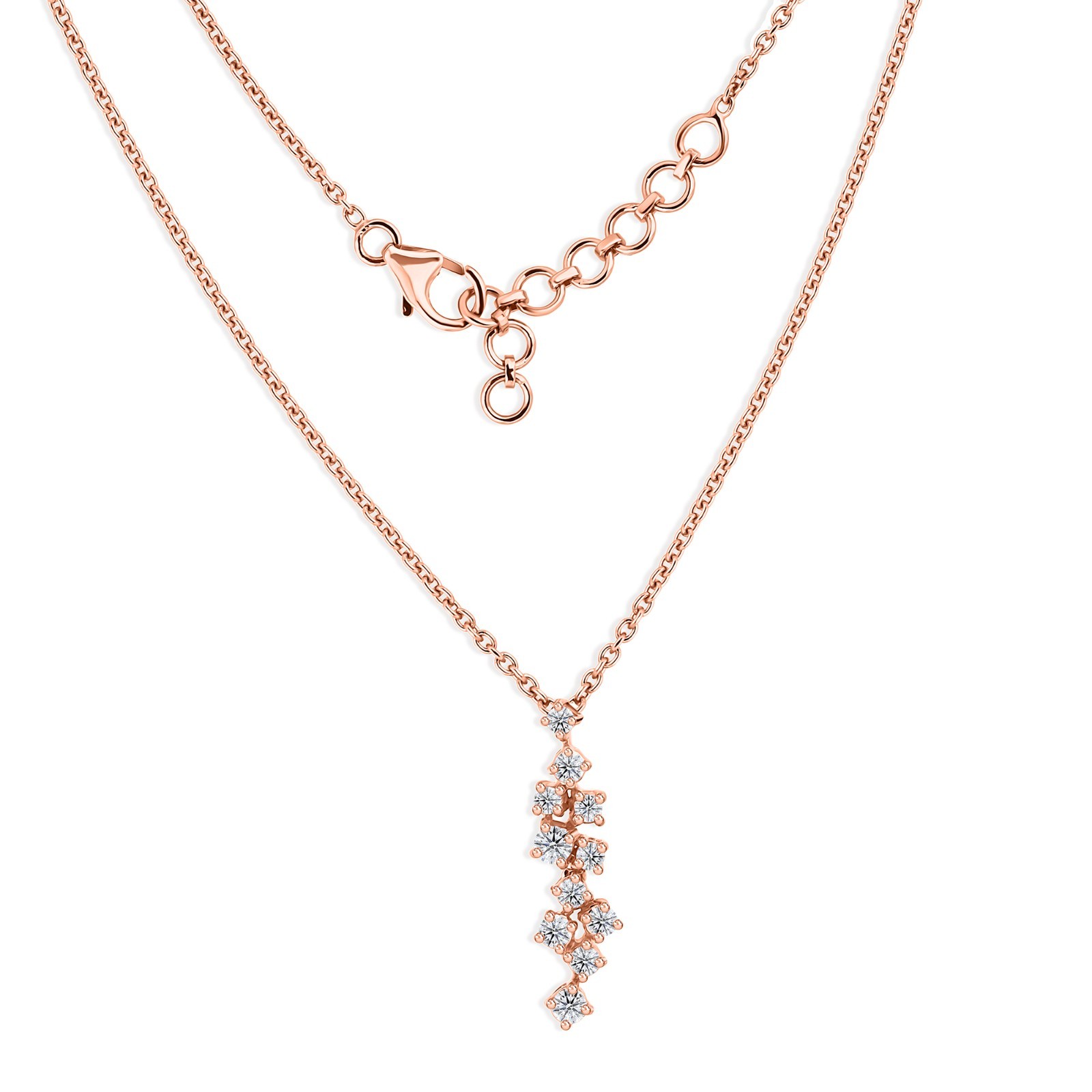 0.11 Ct Lab Grown CVD Diamond Round Charm Pendant 9k Rose Gold Chain Necklace