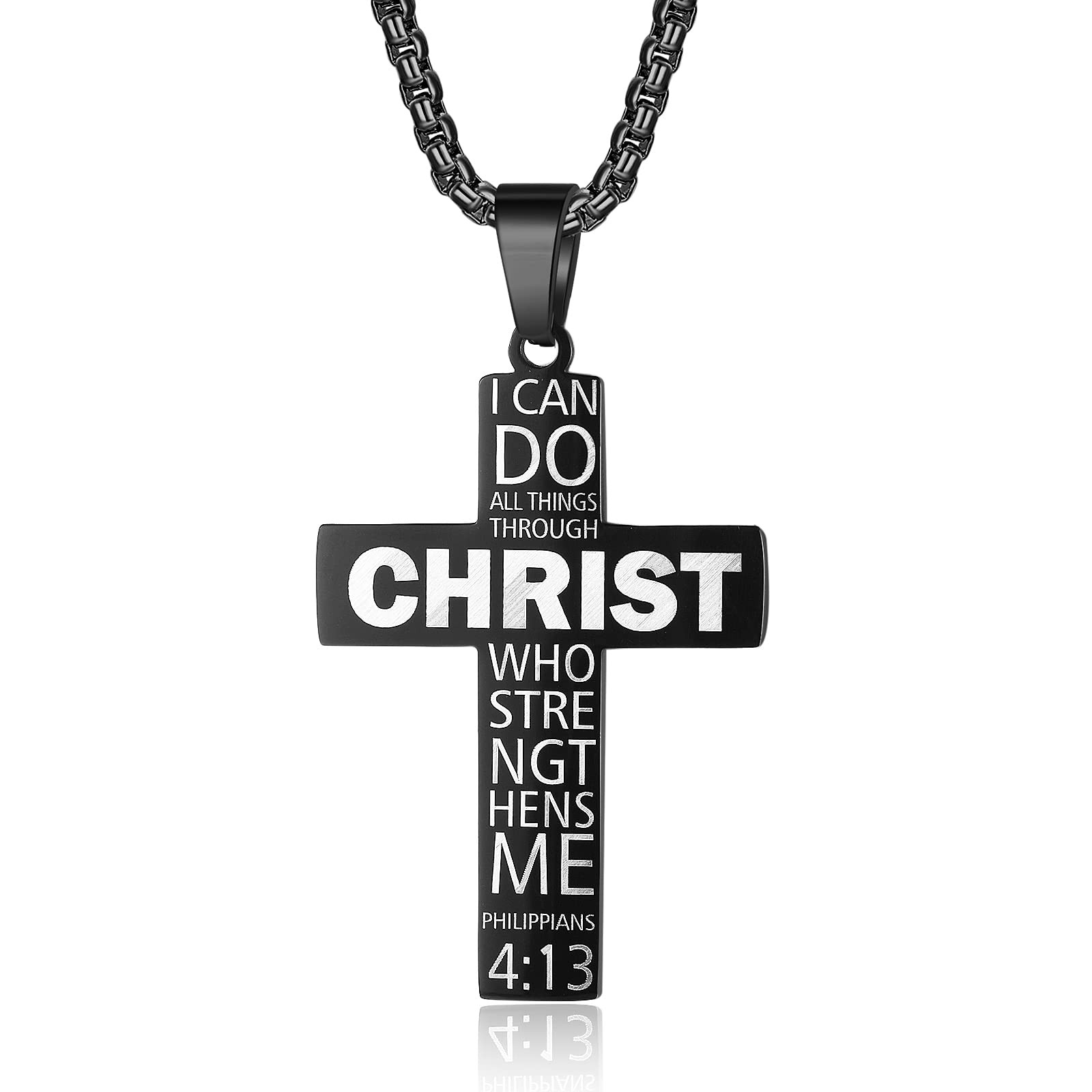 American Flag Cross Necklace for Men Stainless Steel Chain 24inch Bible Verse…