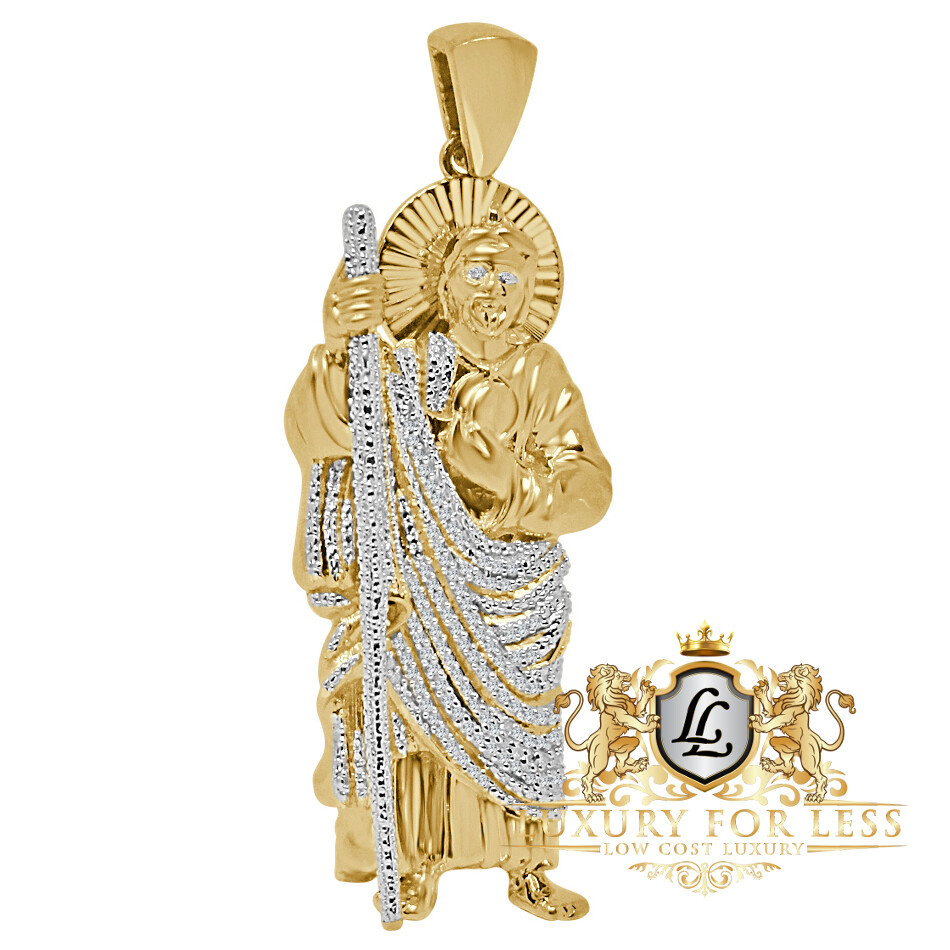 Genuine Diamond Saint Jude San Judas Tadeo Charm 1OK Gold Finish Pendent 2.75”