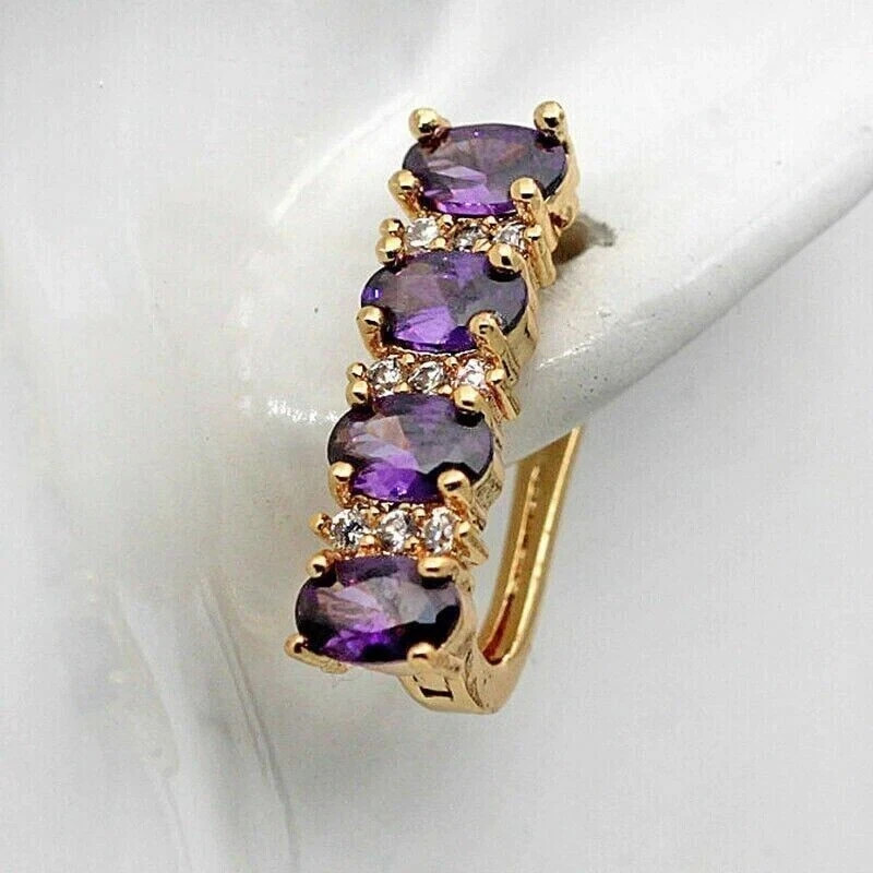 Women’s Engagement Hoop Earrings Oval Cut Simulated Amethyst 925 Starling Silver