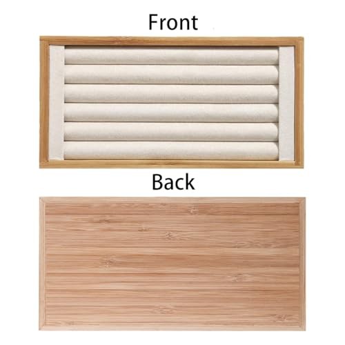 Bamboo Ring Display Holder Jewelry Storage Tray Organizer Ring Beige Velvet