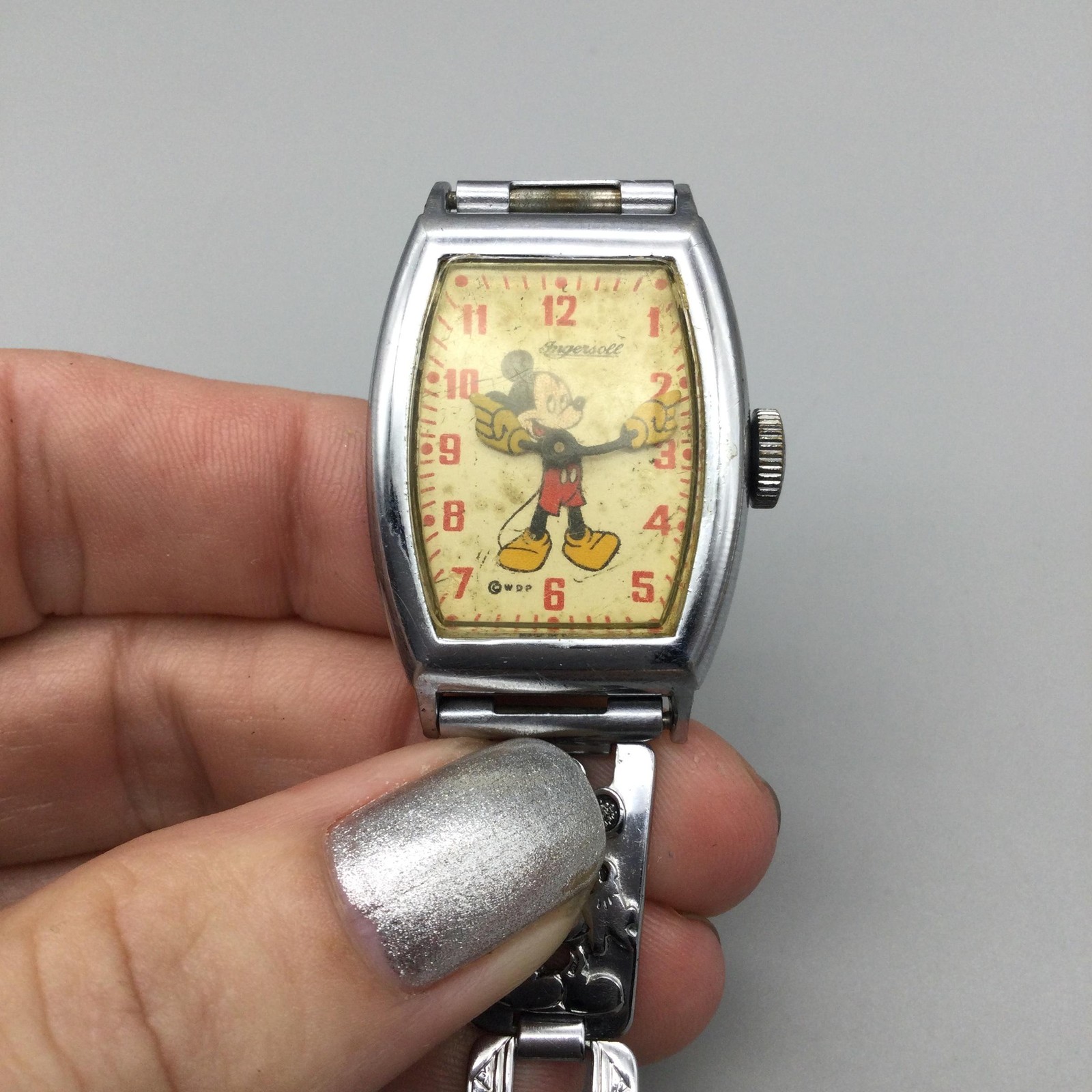 Vintage 1940s US Time Ingersoll Mickey Mouse Manual Wind 26mm Watch 5.75″