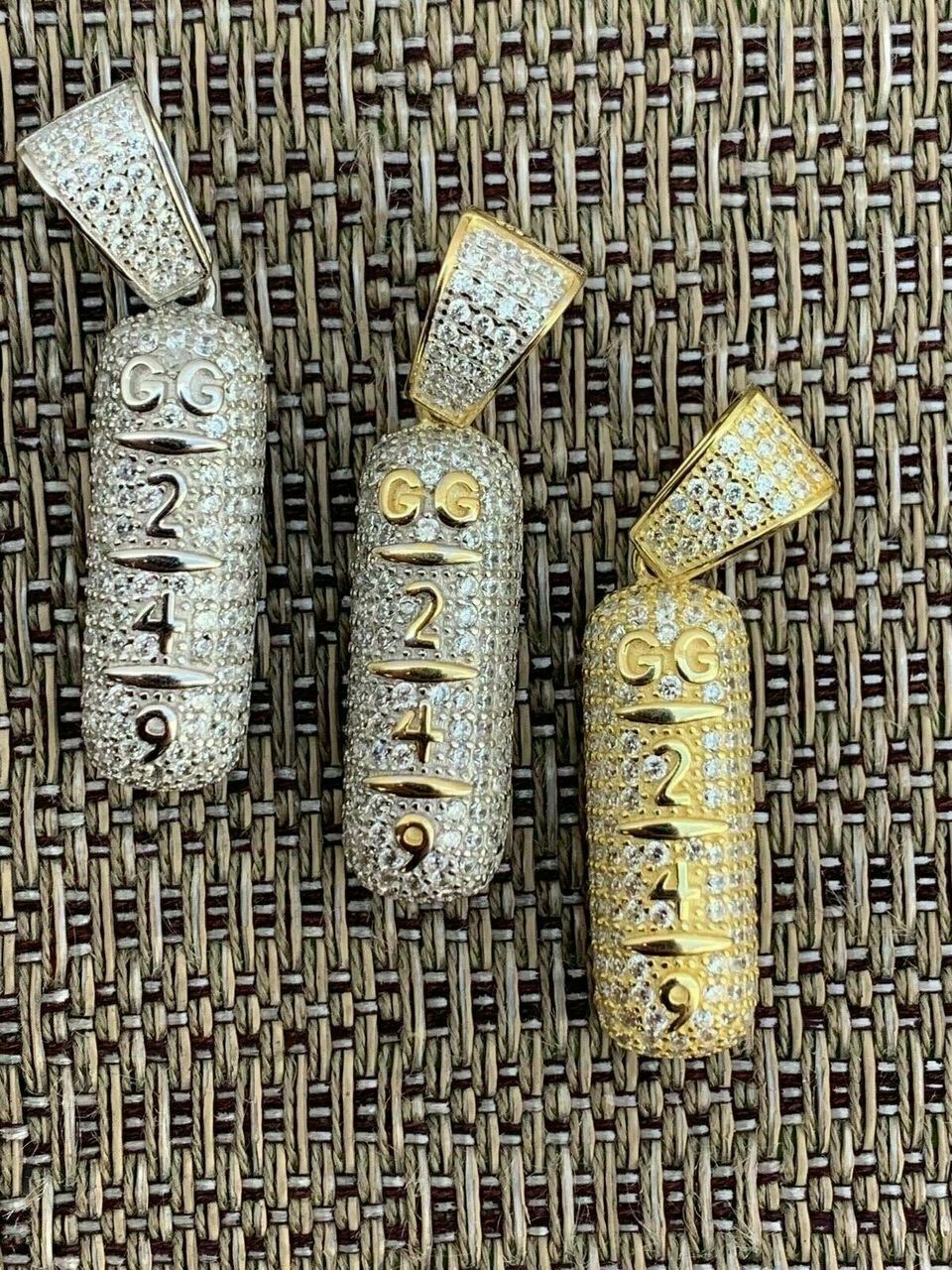 Solid 925 Silver 14k Gold Plated XANAX Pill Bar Pendant Necklace CZ Xan GG 249