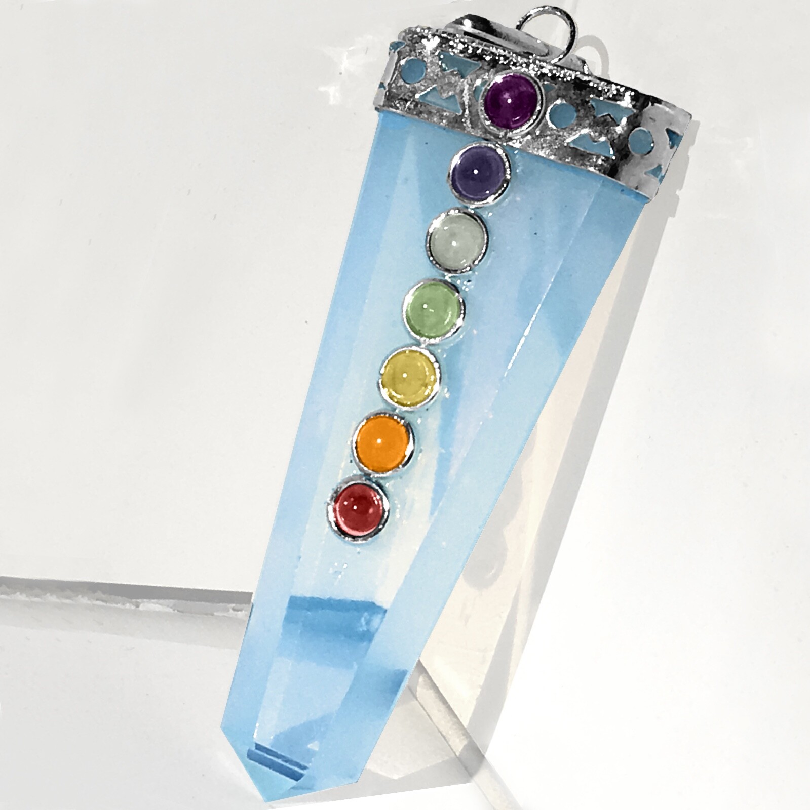 HIGH ENERGY Opalite Crystal 7 Chakra Stone Pendant Silver Opal Necklace CHARGED