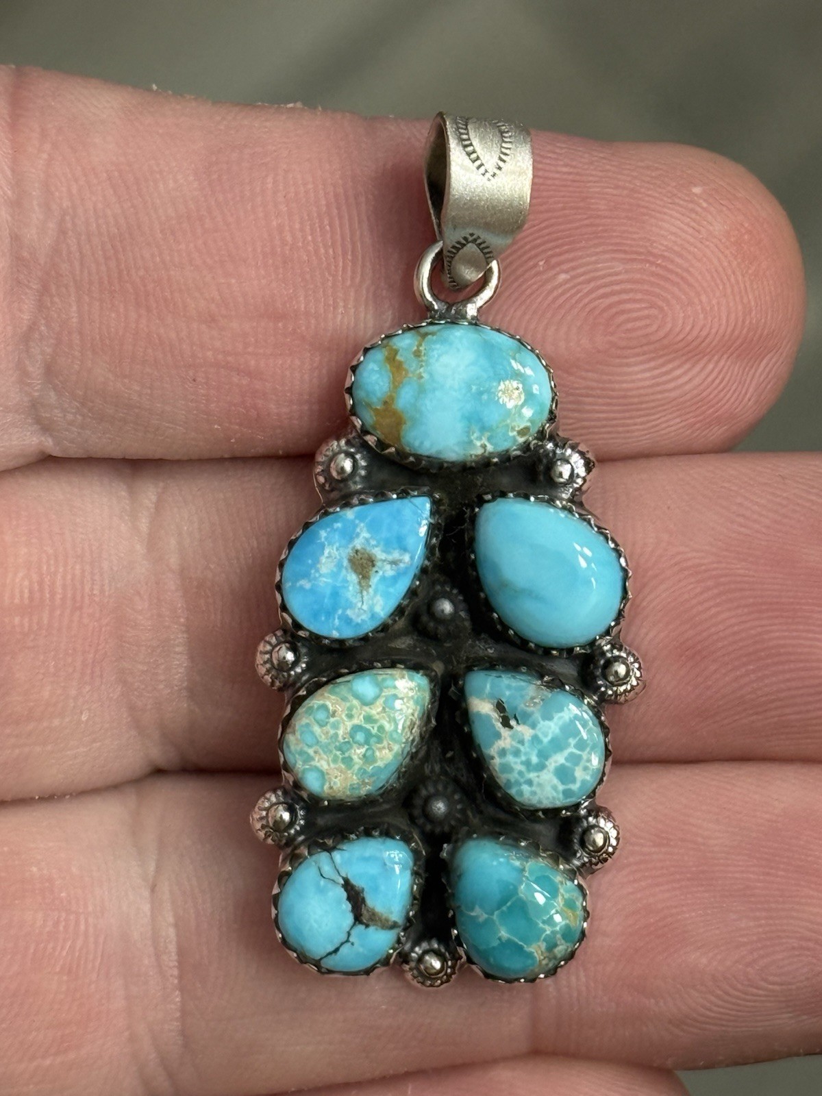STERLING SILVER SIERRA BELLA WHITE WATER MIX TURQUOISE BAR CLUSTER PENDANT .925