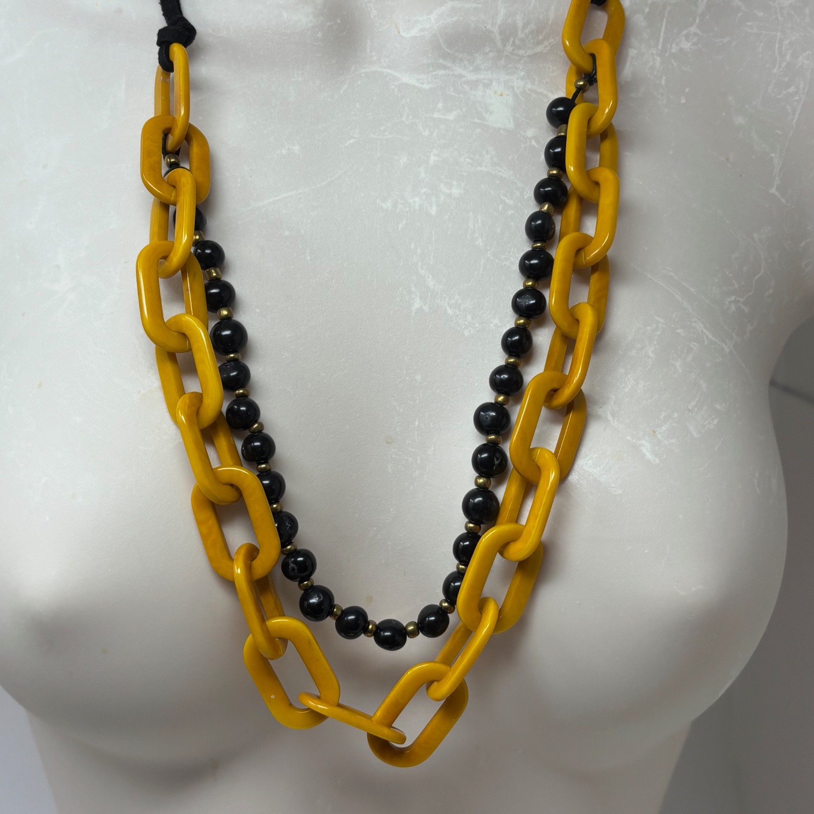 Tagua by Soraya Cedeno Amaranta Necklace Mustard Yellow Links Black Gold Beads