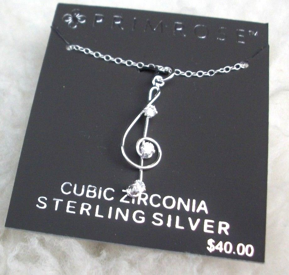 G Clef Pendant Sterling Silver Necklace Plus Pierced Earrings Set Music Note New