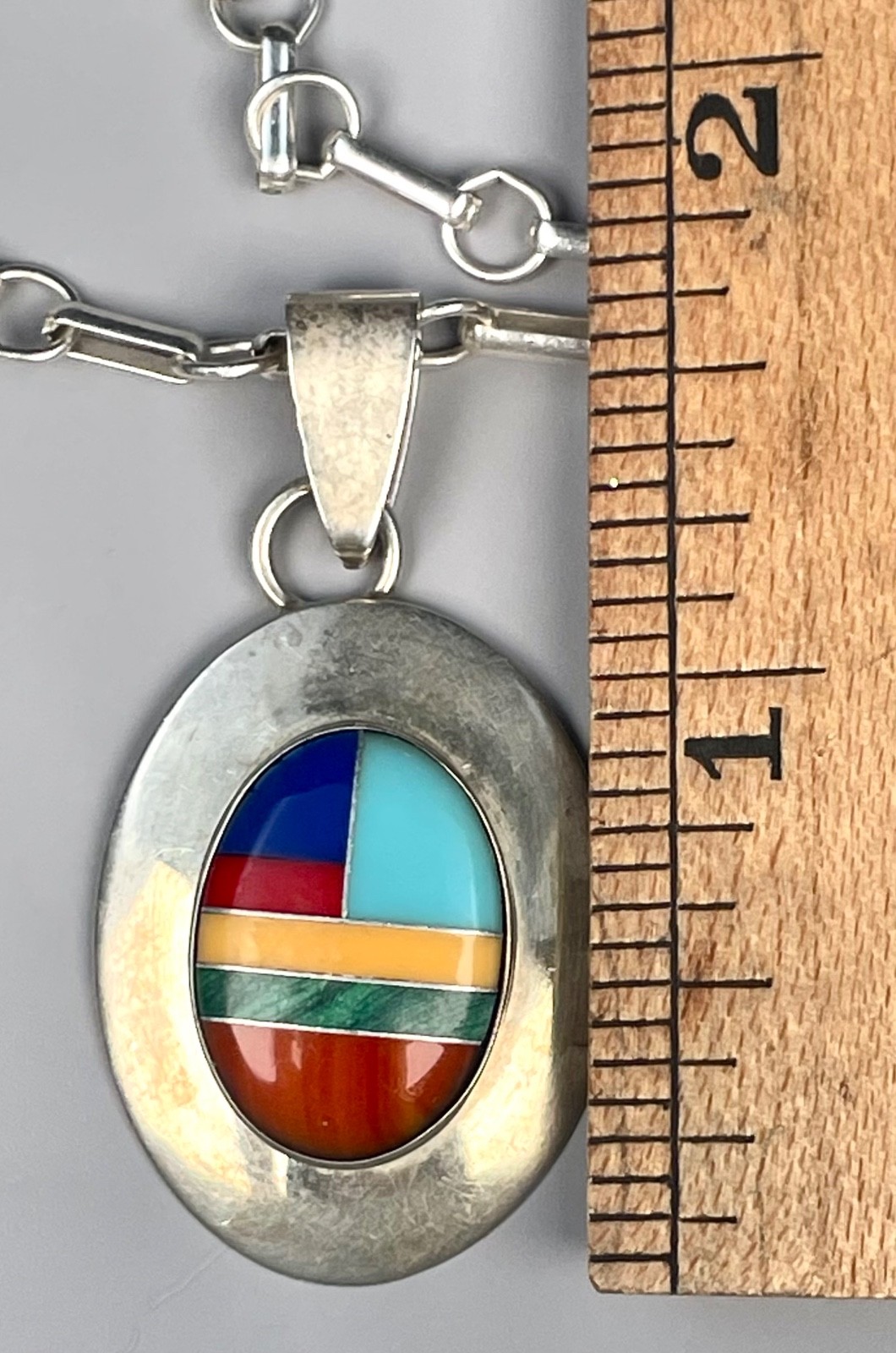 Ella Peter Sterling Multistone Inlay Pendant Earrings Set 24” Chain Navajo