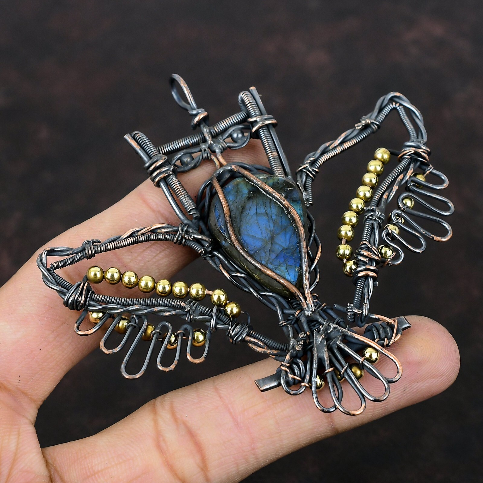 Labradorite Jewelry Copper Gift For Mother Wire Wrapped Owl Pendant 3.31″