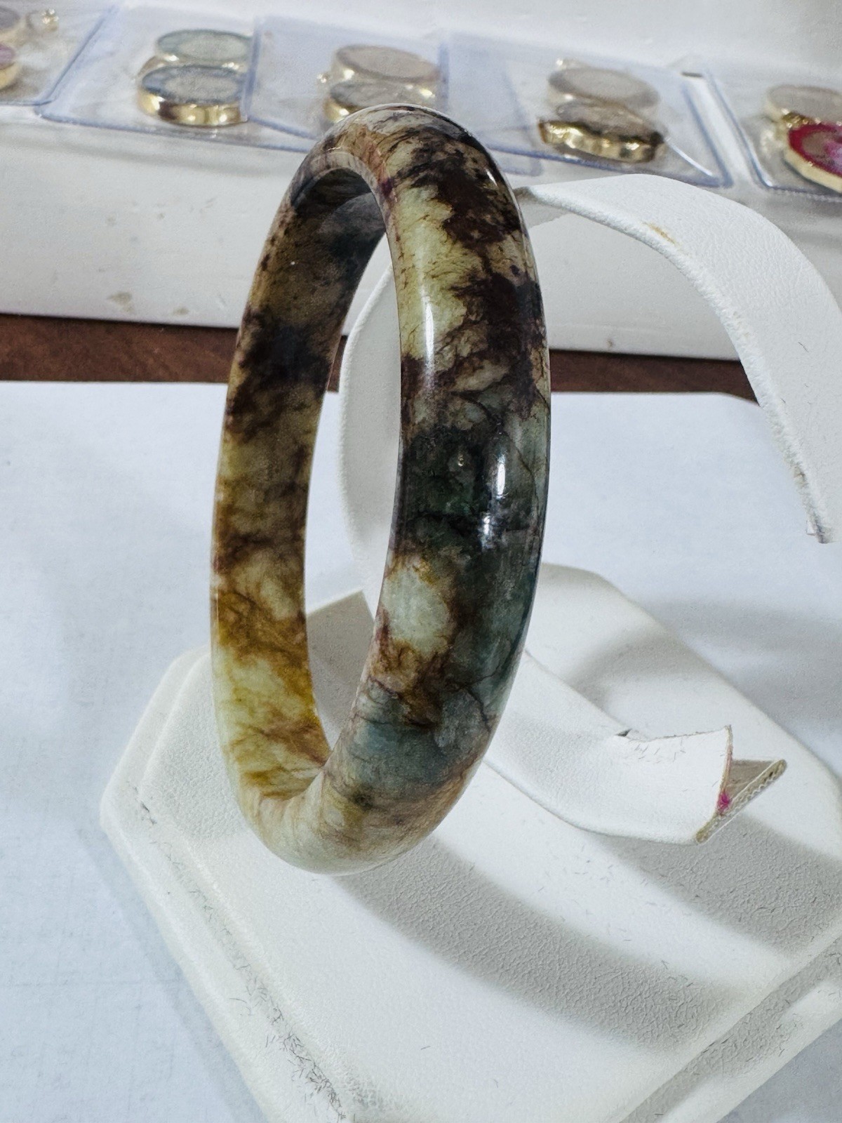 New Burmese Jade High Grade Brown Bangle Fits 5.5”-7.5”/16-18cm 49.13g 12.7/13mm
