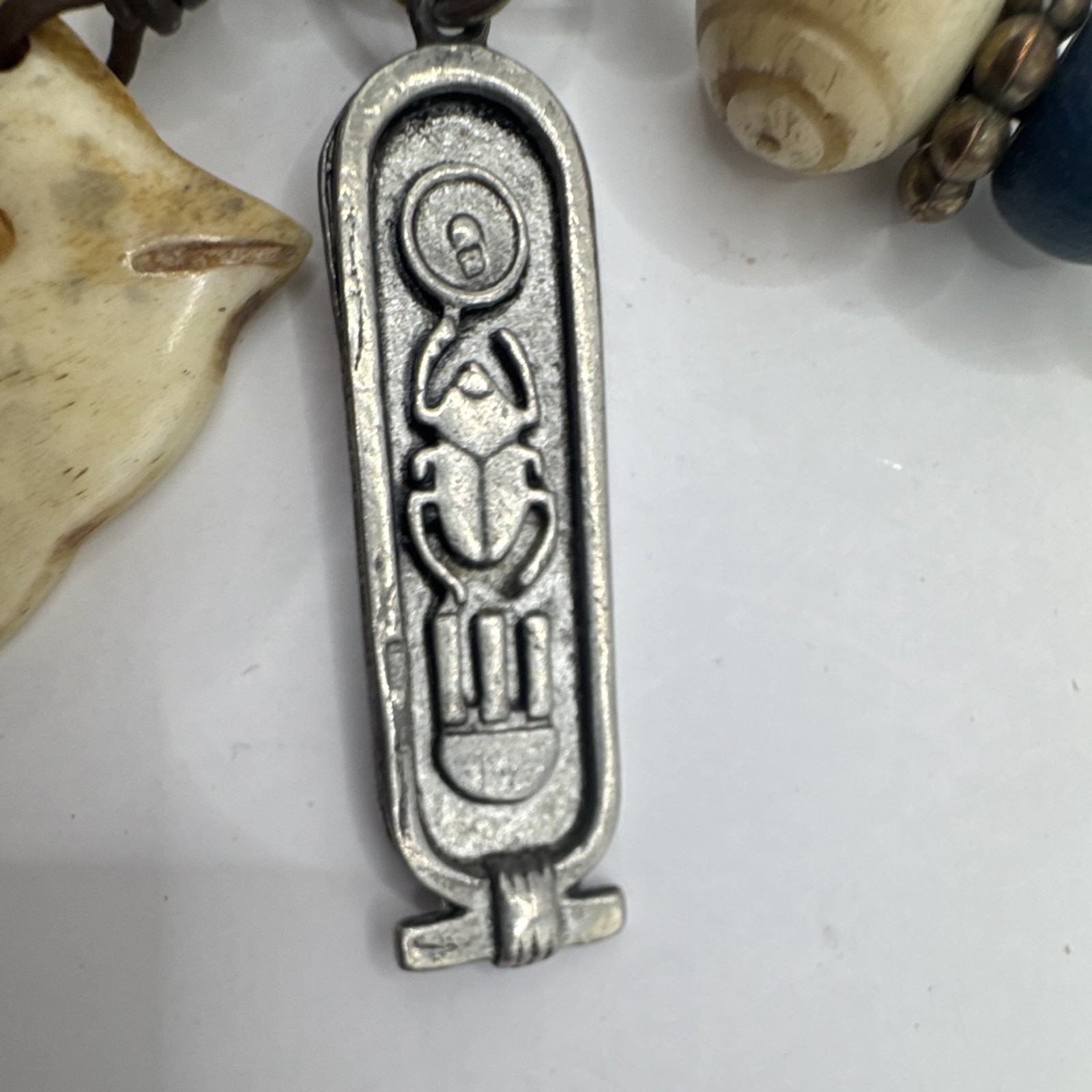 Handcrafted Bohemian Charm Pendant Necklace Ceramic Metal Cord Multicolor