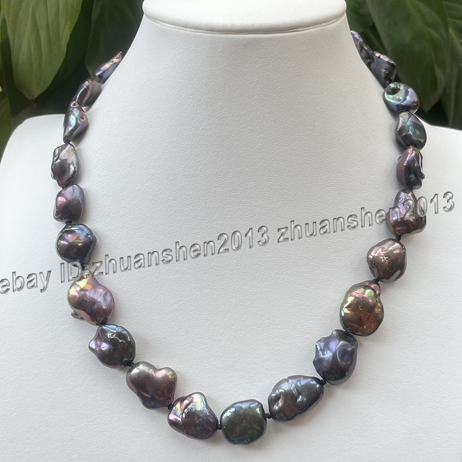 Huge 20-25mm Natural South Sea Black Baroque Reborn Keshi Pearl Necklace 18″-36″