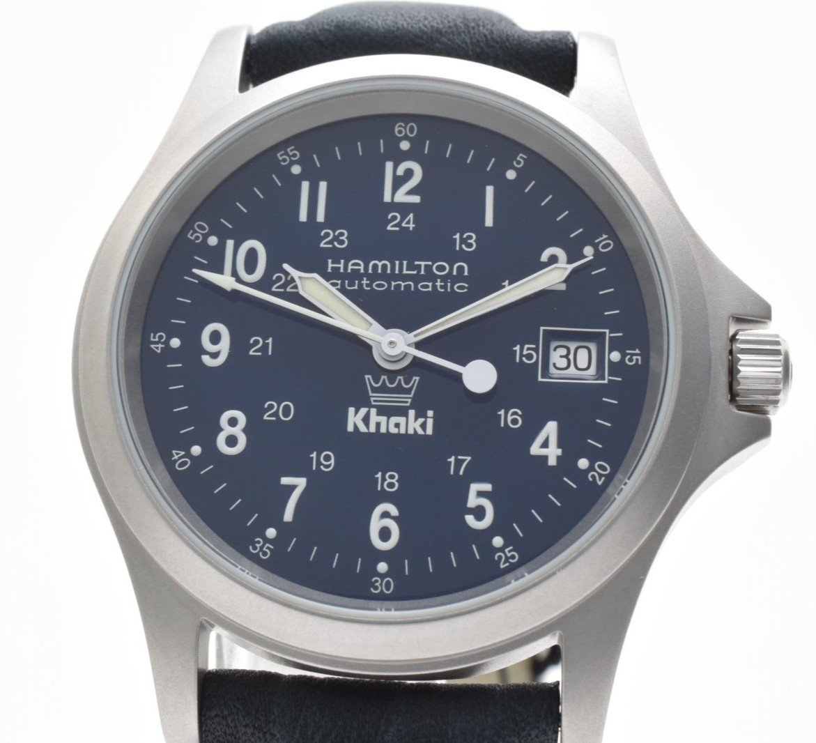 Rare Vintage HAMILTON Khaki King 9823 Automatic Blue Dial Crown Logo Men’s Watch