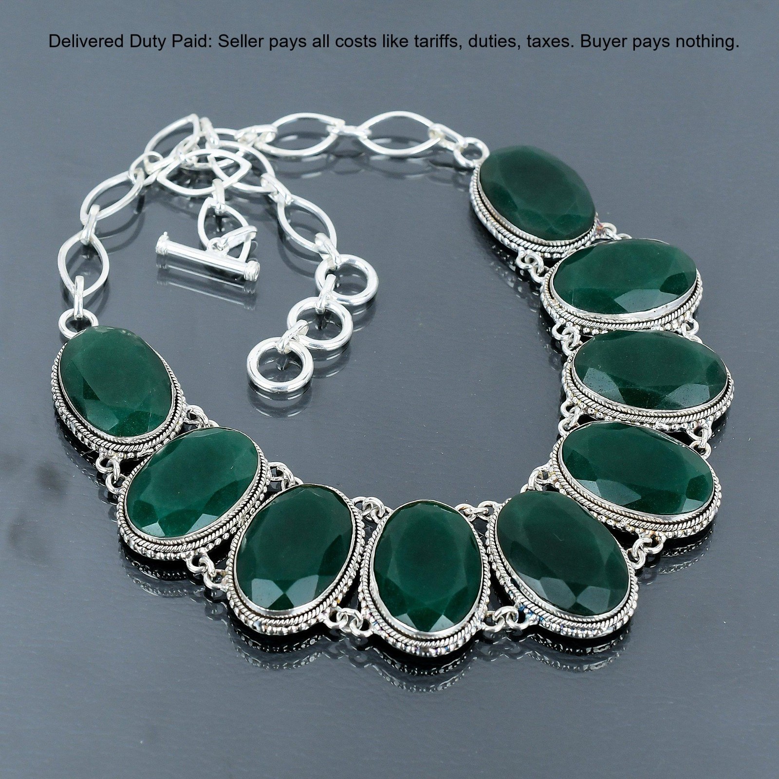 925 Silver Zambian Emrald Gemstone Bezel New Chain Vintage Wife Necklace Jewelry