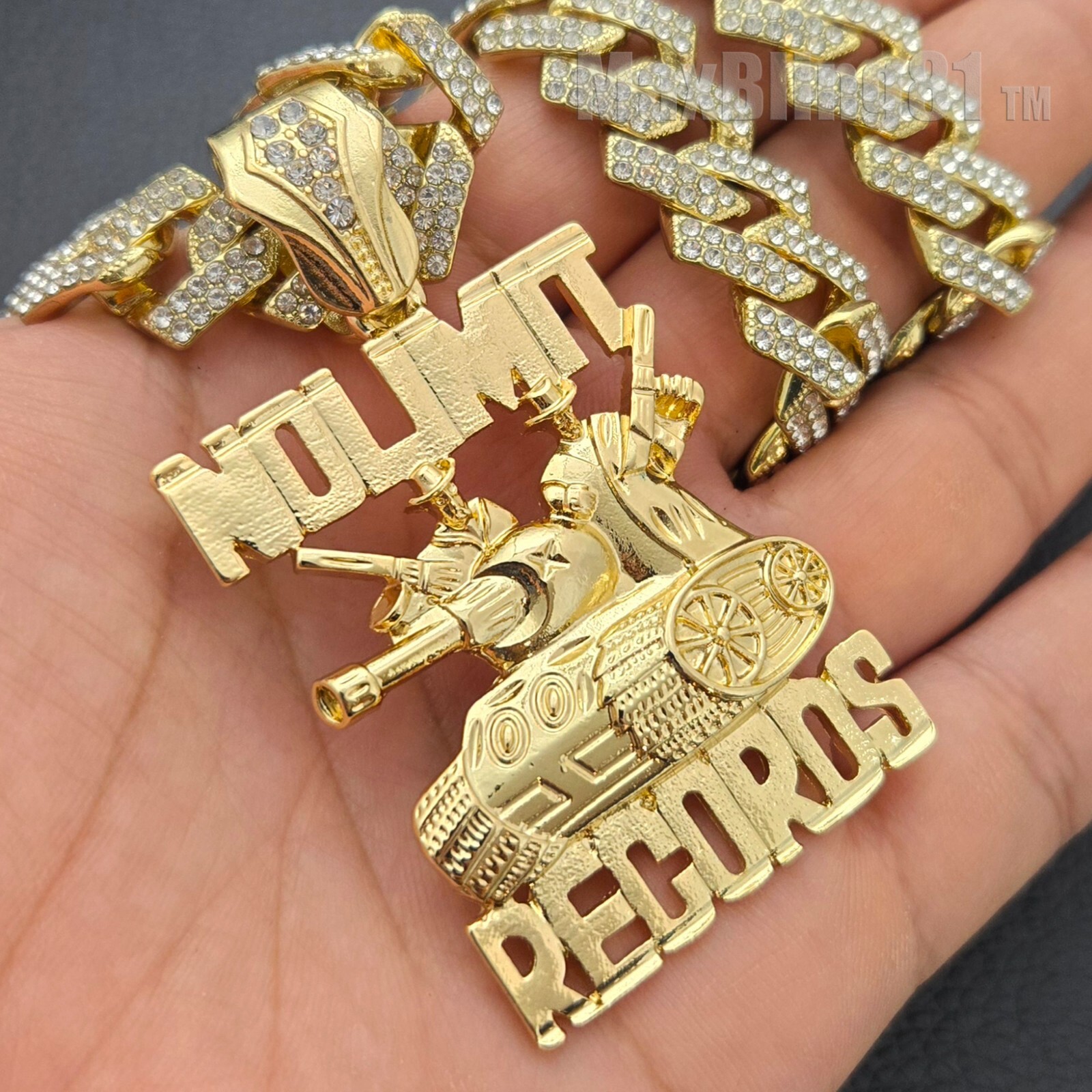 Men’s NO LIMIT RECORDS Tank Pendant & Iced CZ Cuban Chain Hip Hop Style Necklace