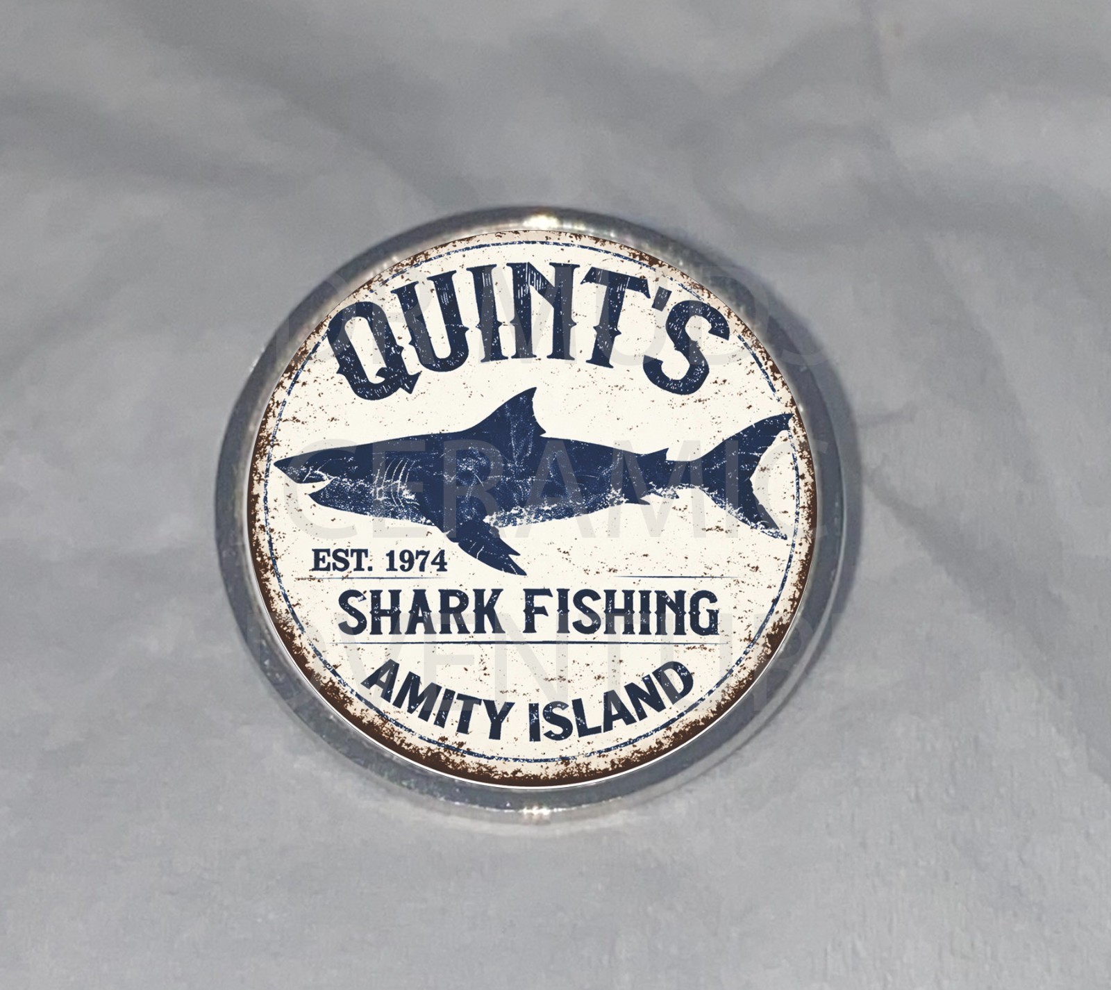 QUINTS shark fishing amity island 1″ lapel pin with bonus jaws