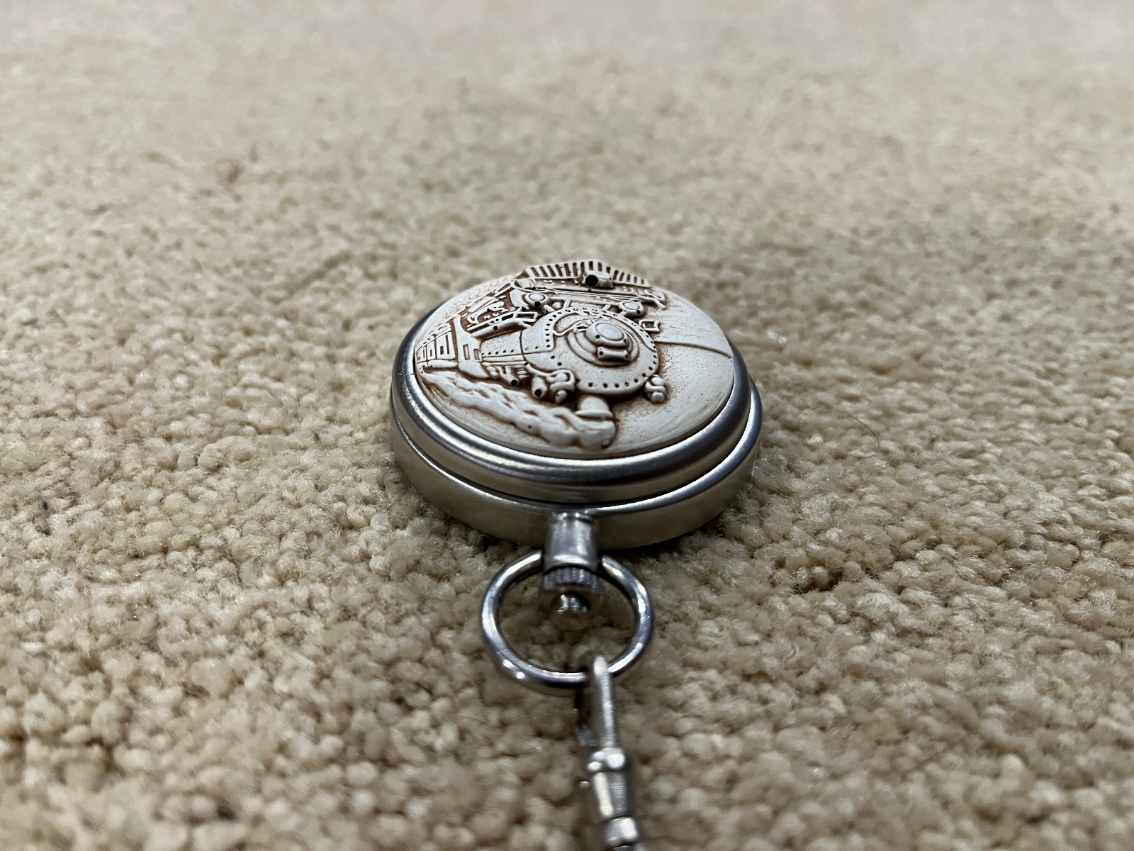 Cedar Creek Railroad Train Pocket Watch Quartz Japan Movement NEEDS BATTERY
