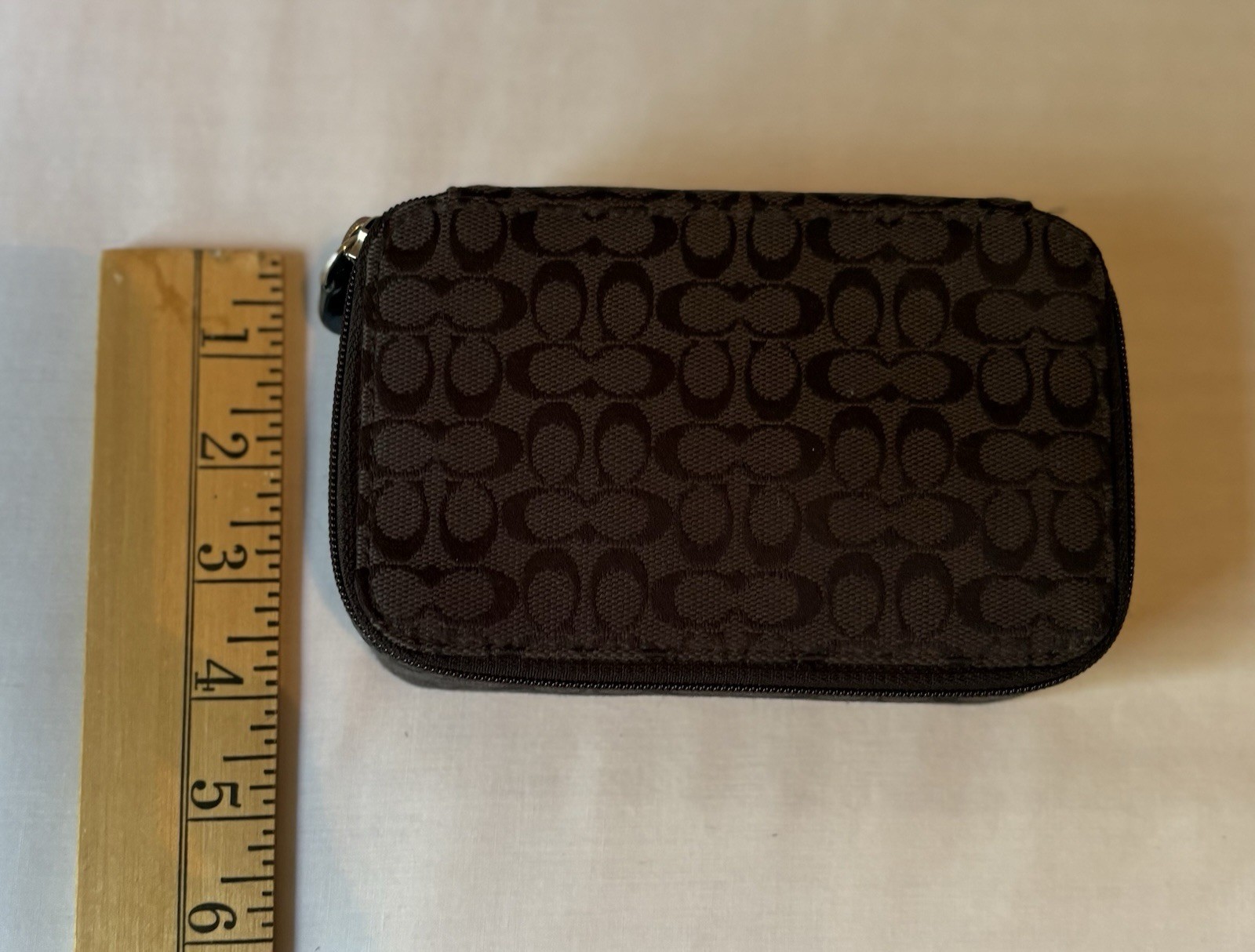 Authentic COACH Signature Monogram Travel Zip Around Jewelry Case BLACK