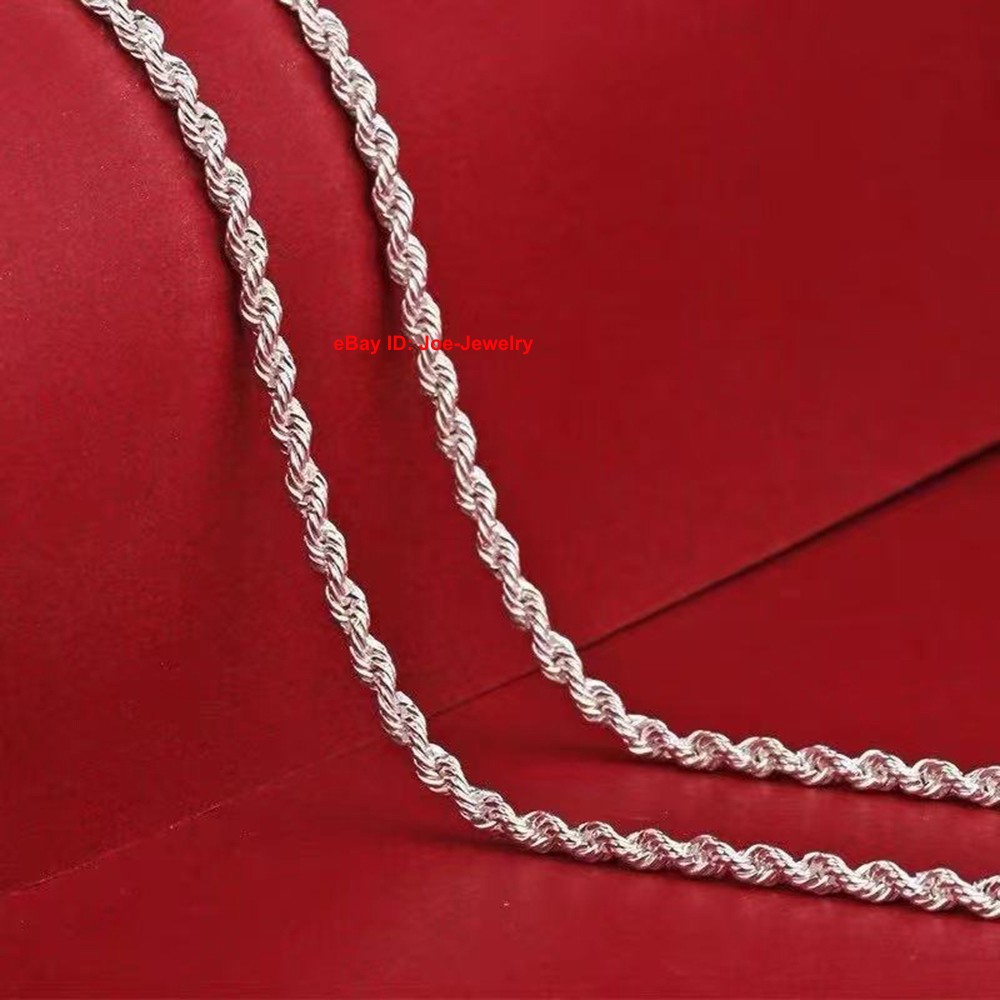 Pure 999 Fine Silver Necklace 3mm Rope Link Chain Women Men Necklace 21.6inch