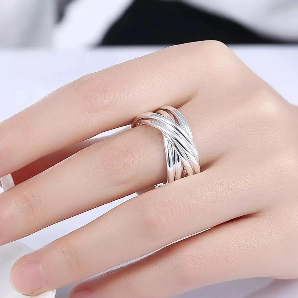Hot Sale 925Sterling Silver 5 Glossy Circle Women’s Ring Fashion TrinketsJewelry