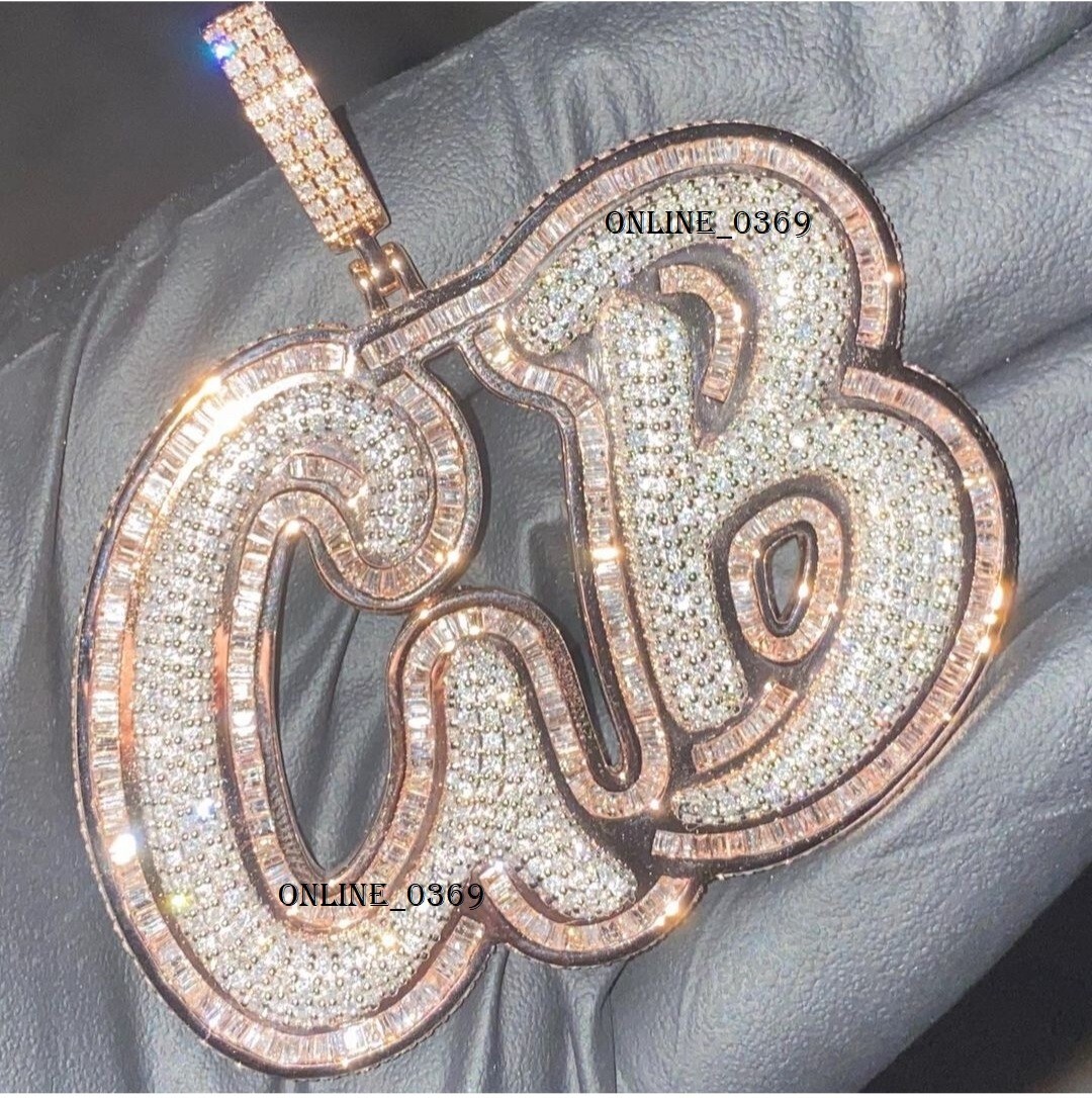 Men’s 4 ct Round & Baguette Cubic Zirconia New Style GB Pendant in 925 Silver