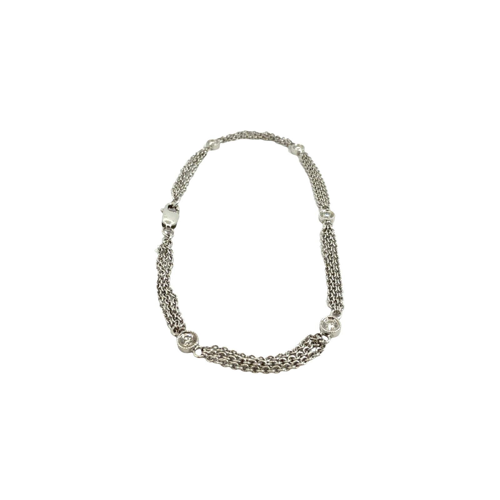 18k White Gold Multi-Strand 0.23cttw Diamond Station Chain Bracelet 7″