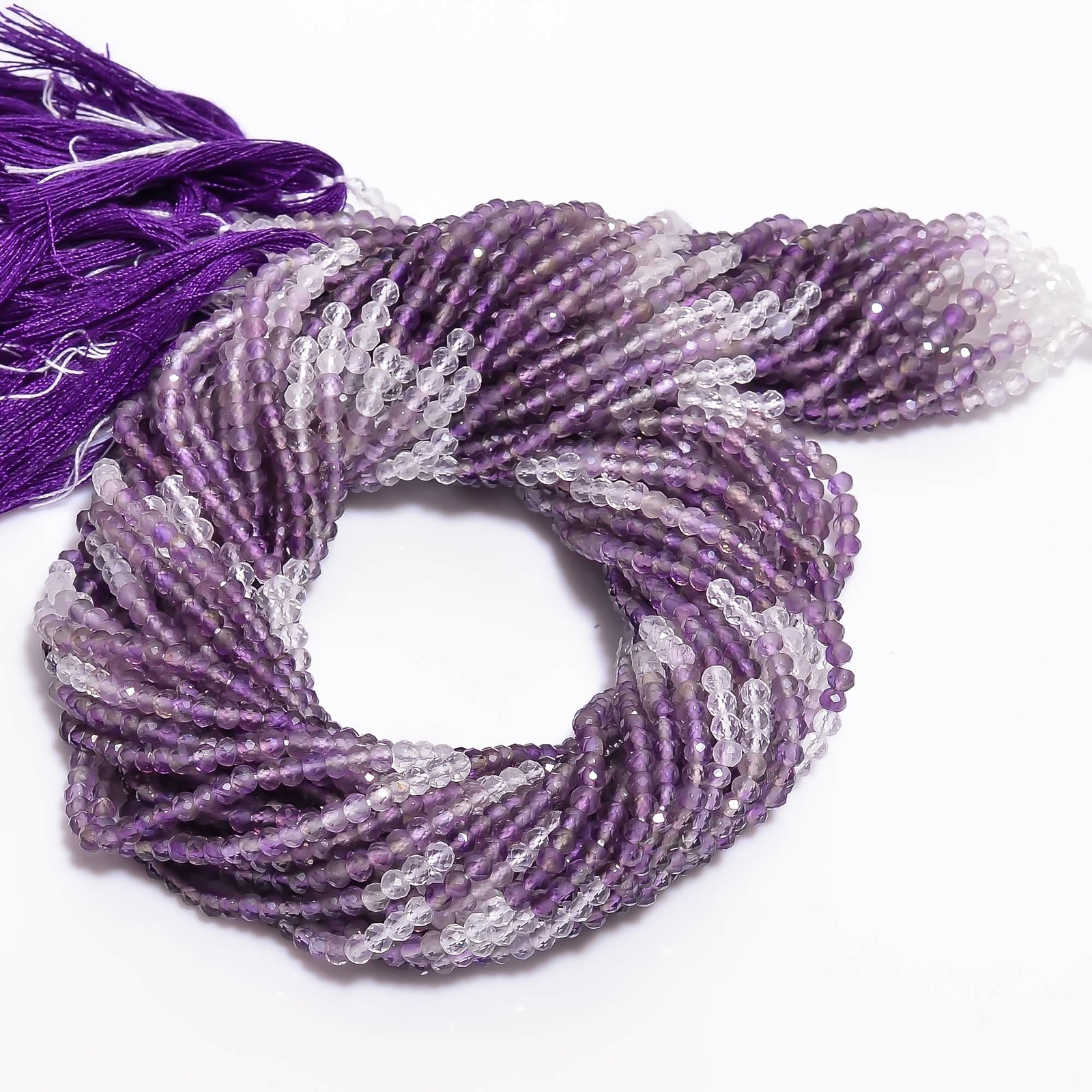 Chevron Amethyst Shaded Gemstone Round Israel Cut Beads 2.5mm Strand 13″ EB-81
