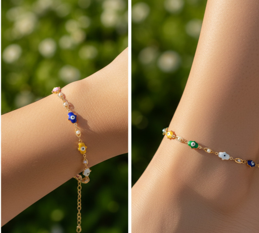 Colorful Evil Eye Charm Bracelet Gold-Plated Brass Boho Bracelet For Women