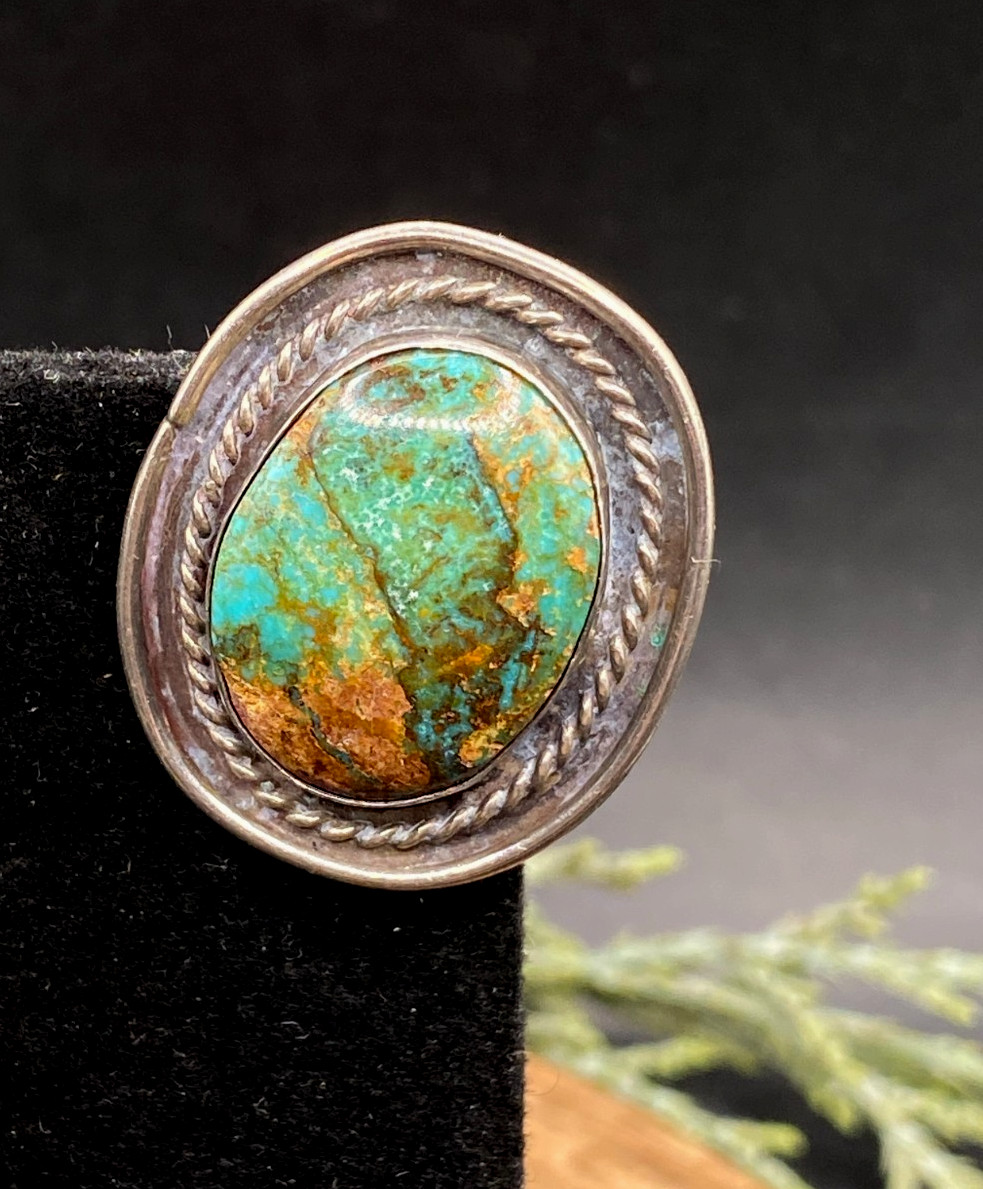 VTG Native American sterling green blue brown turquoise ring 7.38g – size 6.5