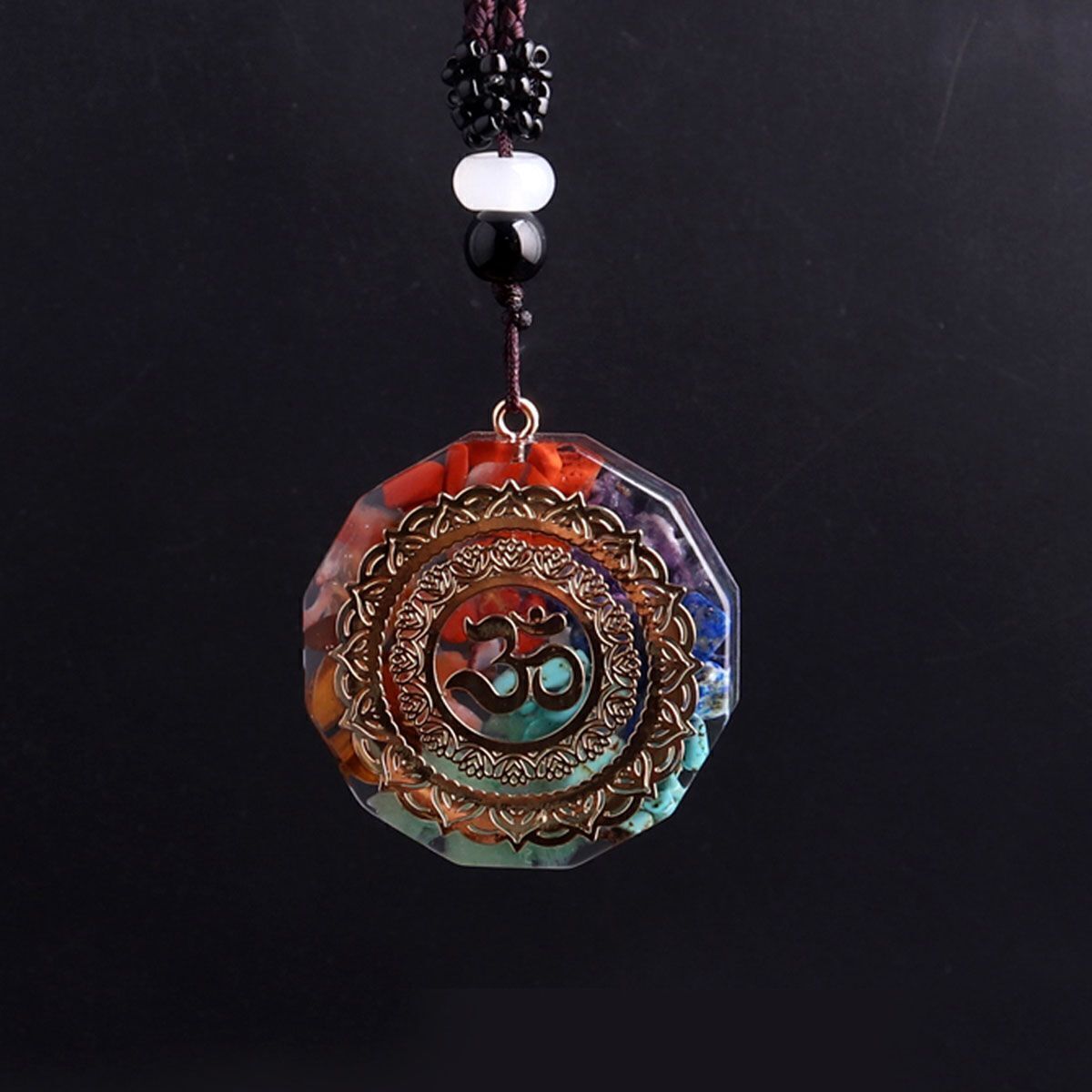 Natural Crystal Orgonite Pendant 7 Chakra Healing Talisman Women Mens Necklace