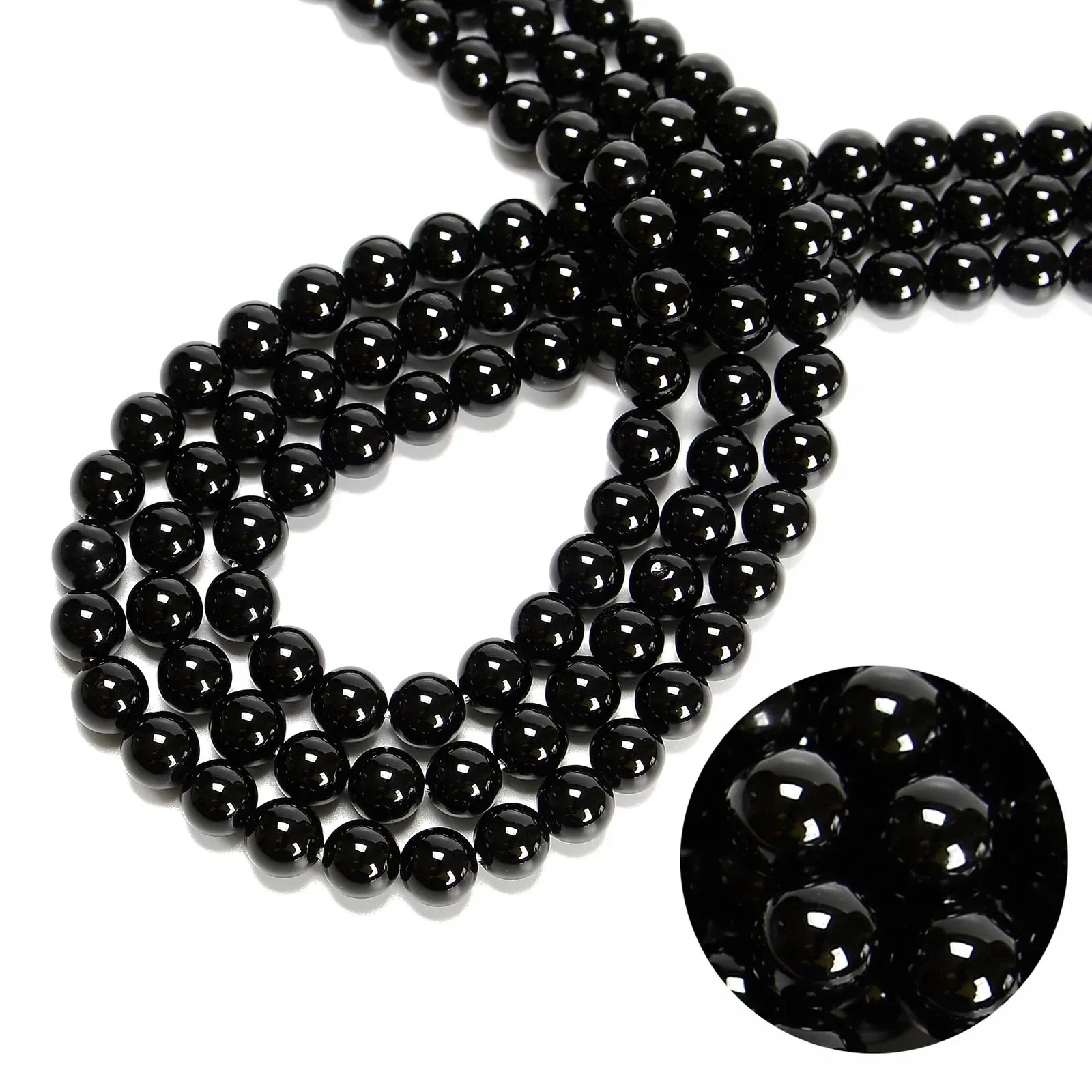 Natural Black Onyx Round Gemstone Handmade Beads Strand 3mm-10mm