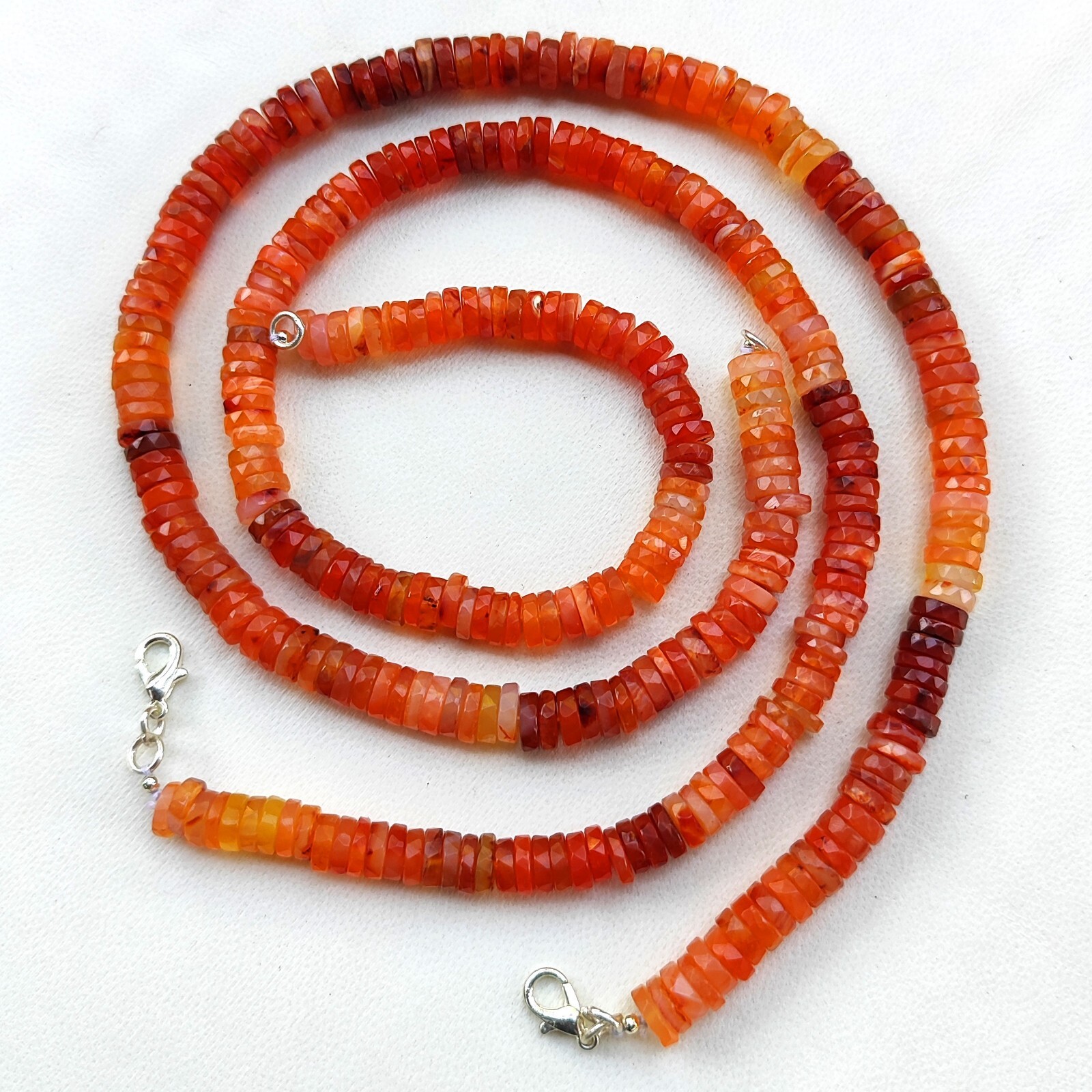 Natural Carnelian Gems 7.5 mm Size Faceted Heishi Rondelle Beads 17″ Necklace