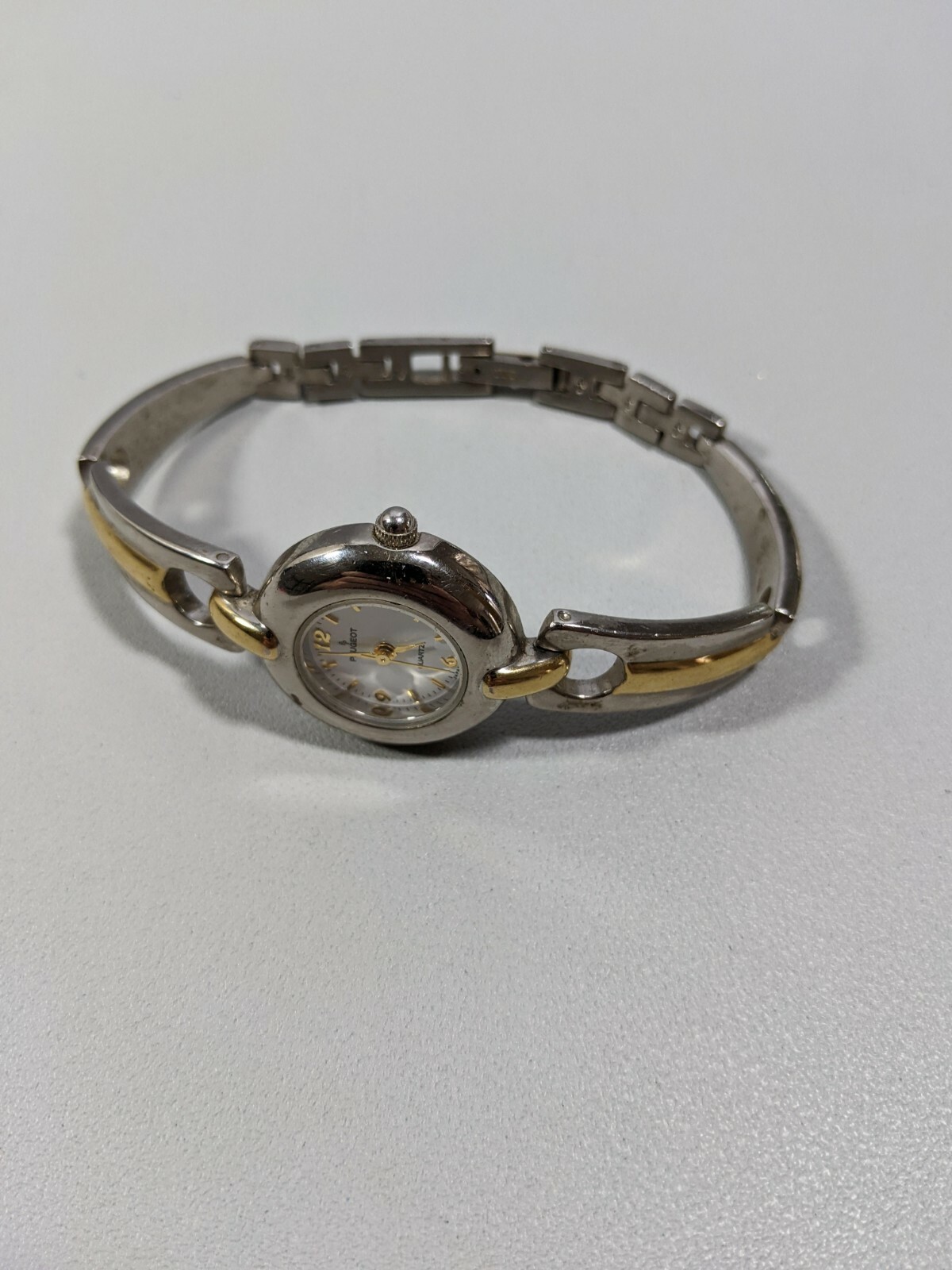 Peugeot White Dial Silver Tone Round Case 24 mm Tow Tone Bracelet Band Watch