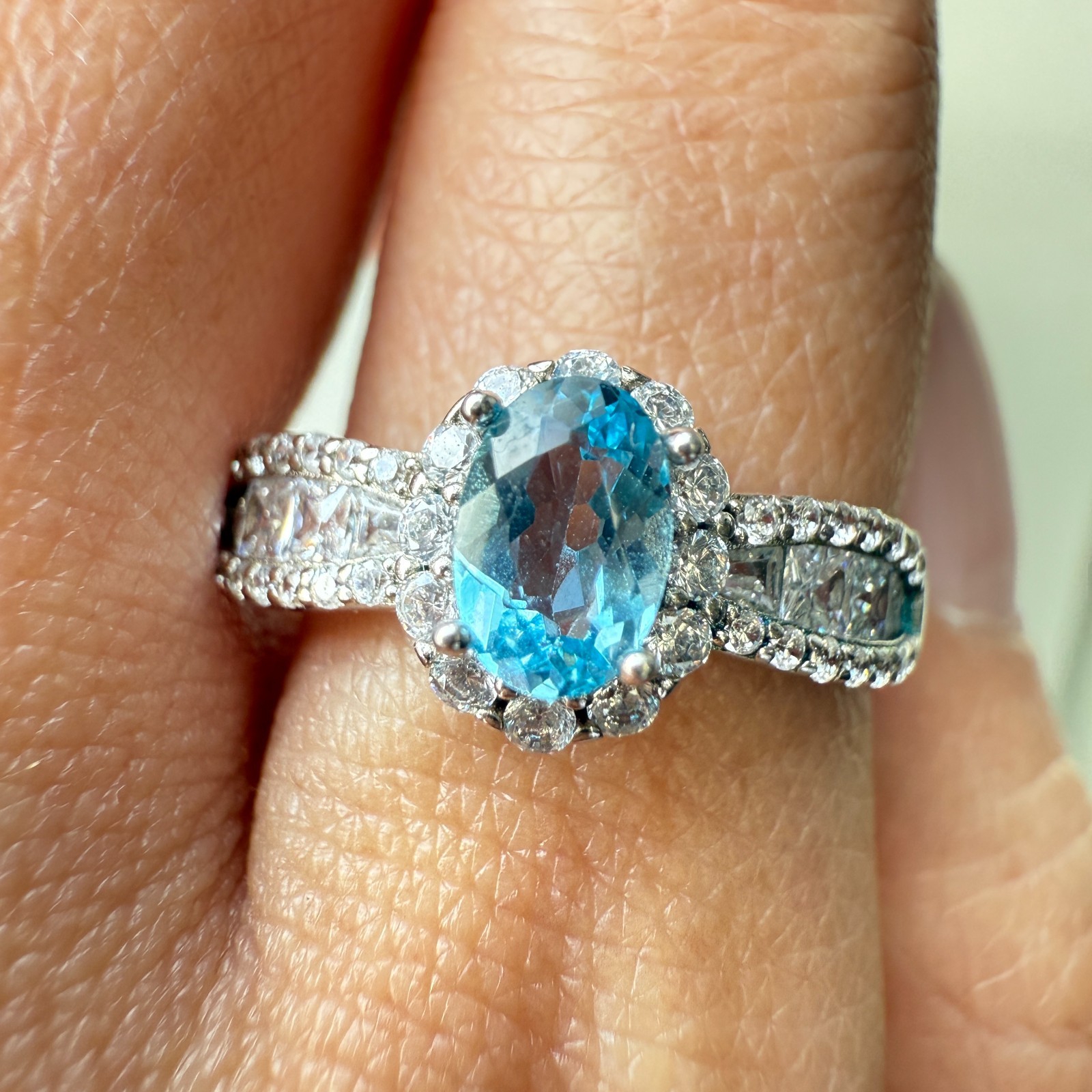 925 Sterling Silver Ring 6x4mm Natural London Blue Topaz Zircon Handmade Gift