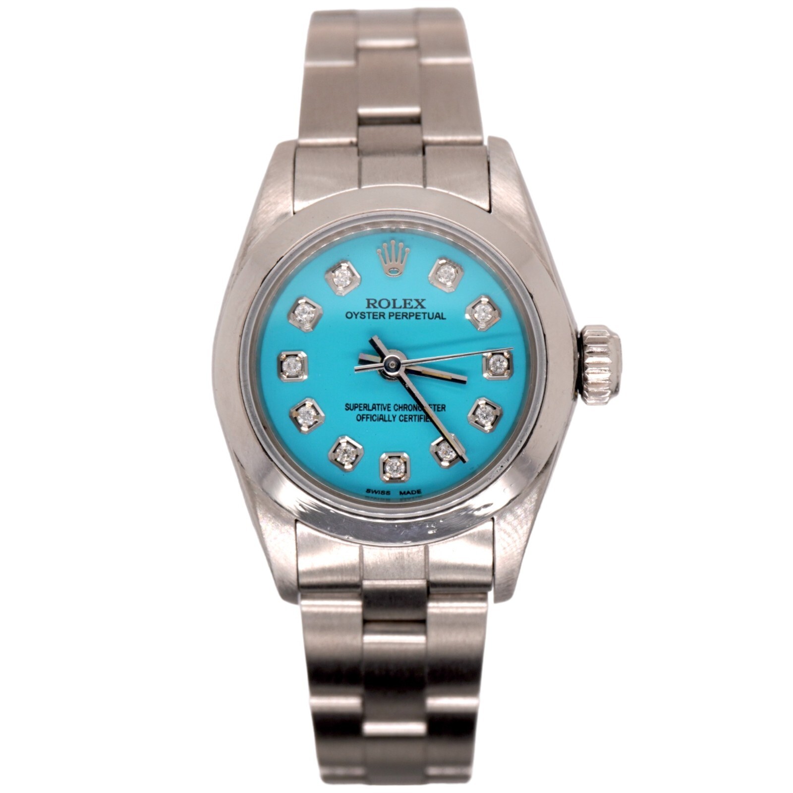 Rolex Oyster Perpetual 25mm Steel Baby Blue Diamond Smooth Oyster Ladies Watch
