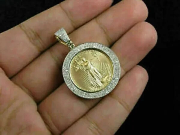 2.00CT Lab-Created Diamond Lady Liberty Coin Pave Pendant 14K Yellow Gold Finish