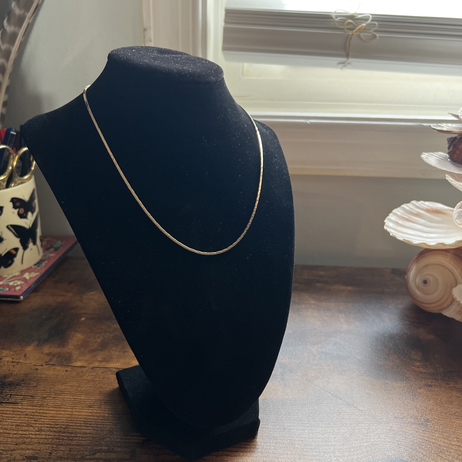 14K Solid Yellow Gold Diamond Cut Flat Link Necklace 16” 7.1g Italy