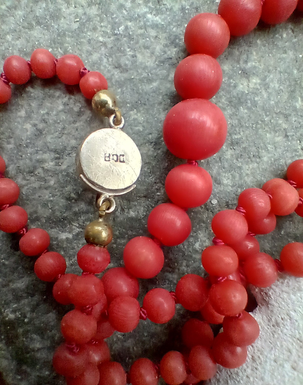 Vintage Italian Mediterranean Coral and Silver Necklace Beads 51 Cm