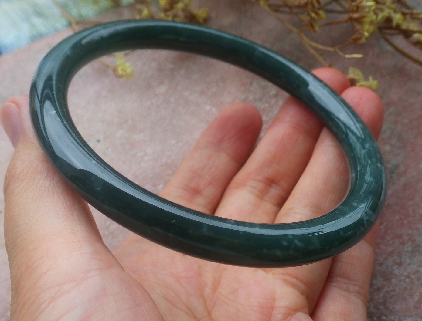 Video Certified Green A JADE Jadeite Circle Bangle Bracelet 69mm 手镯 734638 AS