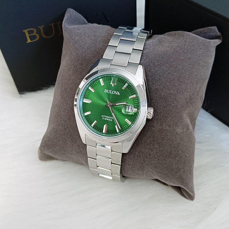 Bulova Surveyor Green Dial Stainless Steel Men Automatic Watch 96B429 39MM
