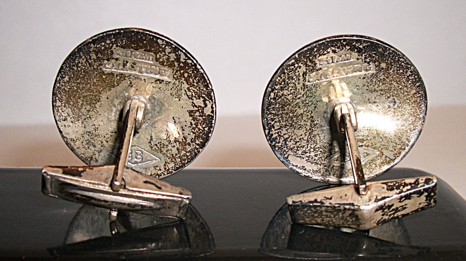 Vtg Mid 20th Century Large Marked Siam Sterling Silver Cufflinks Niello Dancer