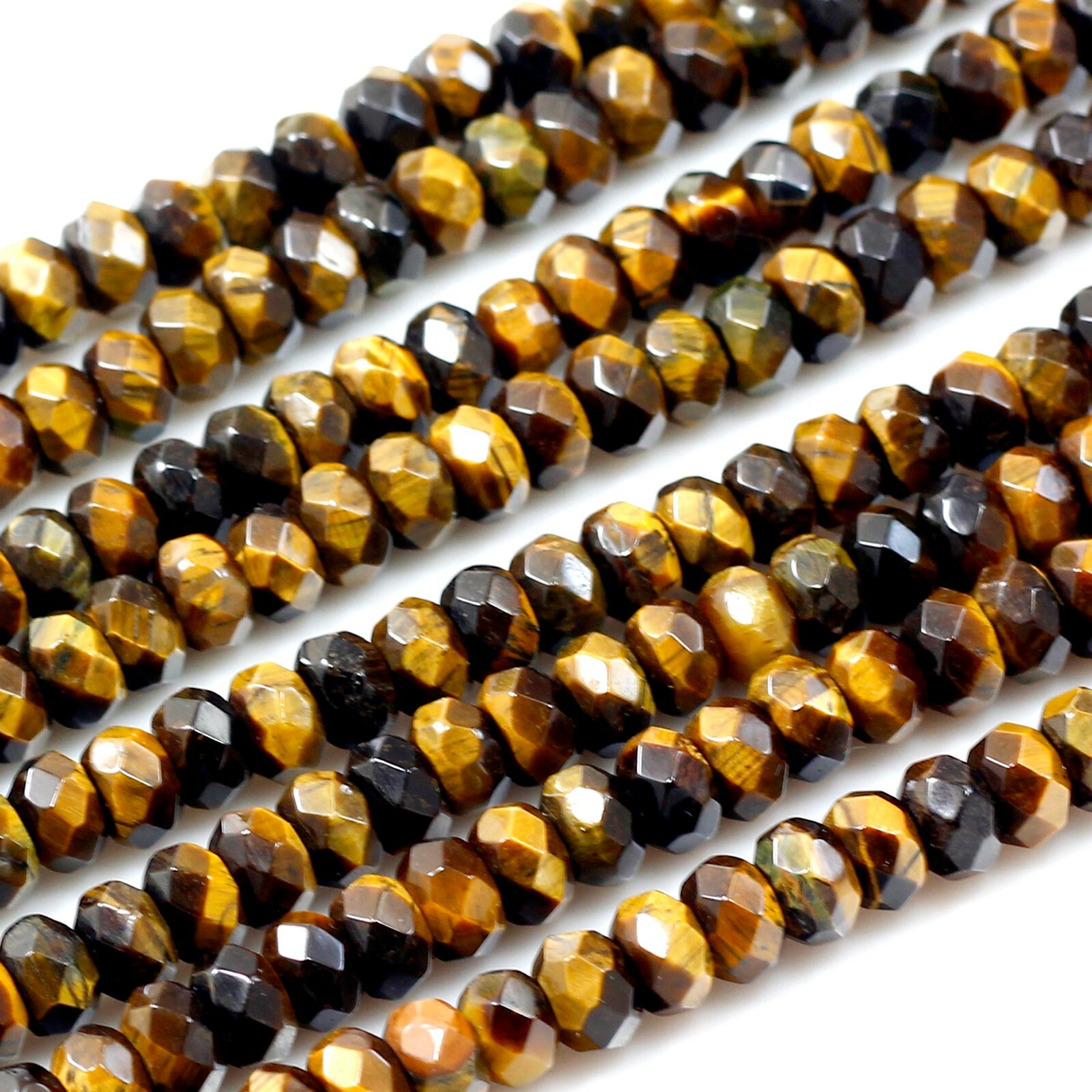 High Quality Yellow Tiger eye Faceted Rondelle Beads 15″ strand 4mm 6mm 8mm 10mm