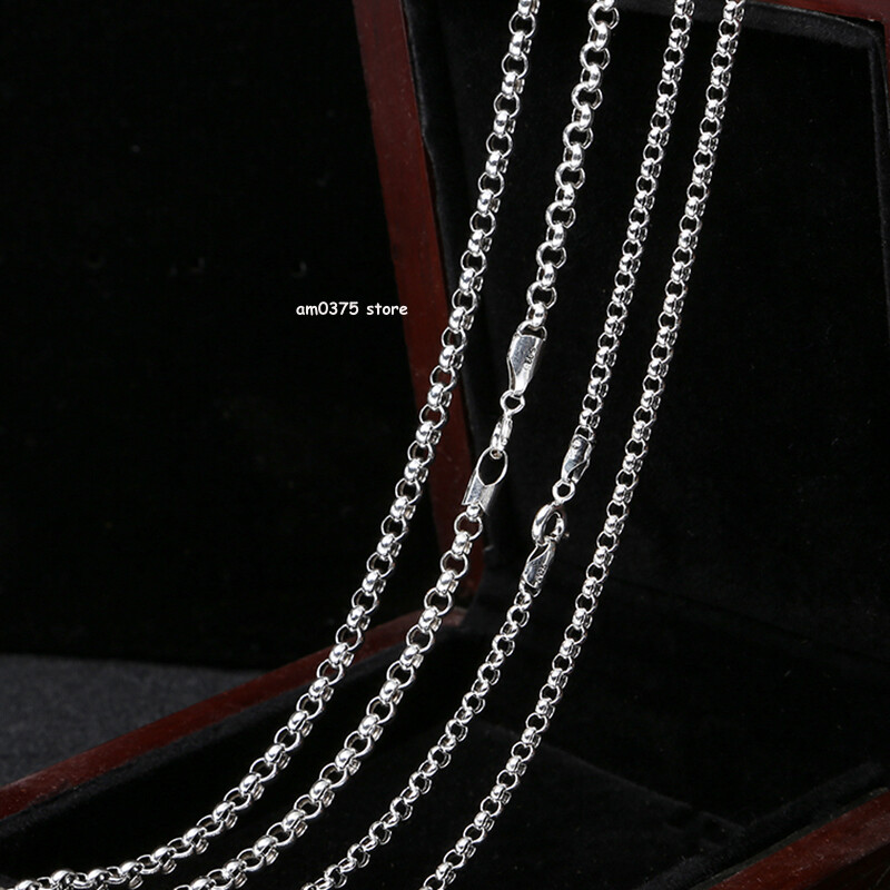 Real S925 Sterling Silver Necklace Women Men 3mm/4mm Rolo Chain Link 18 to 31inL