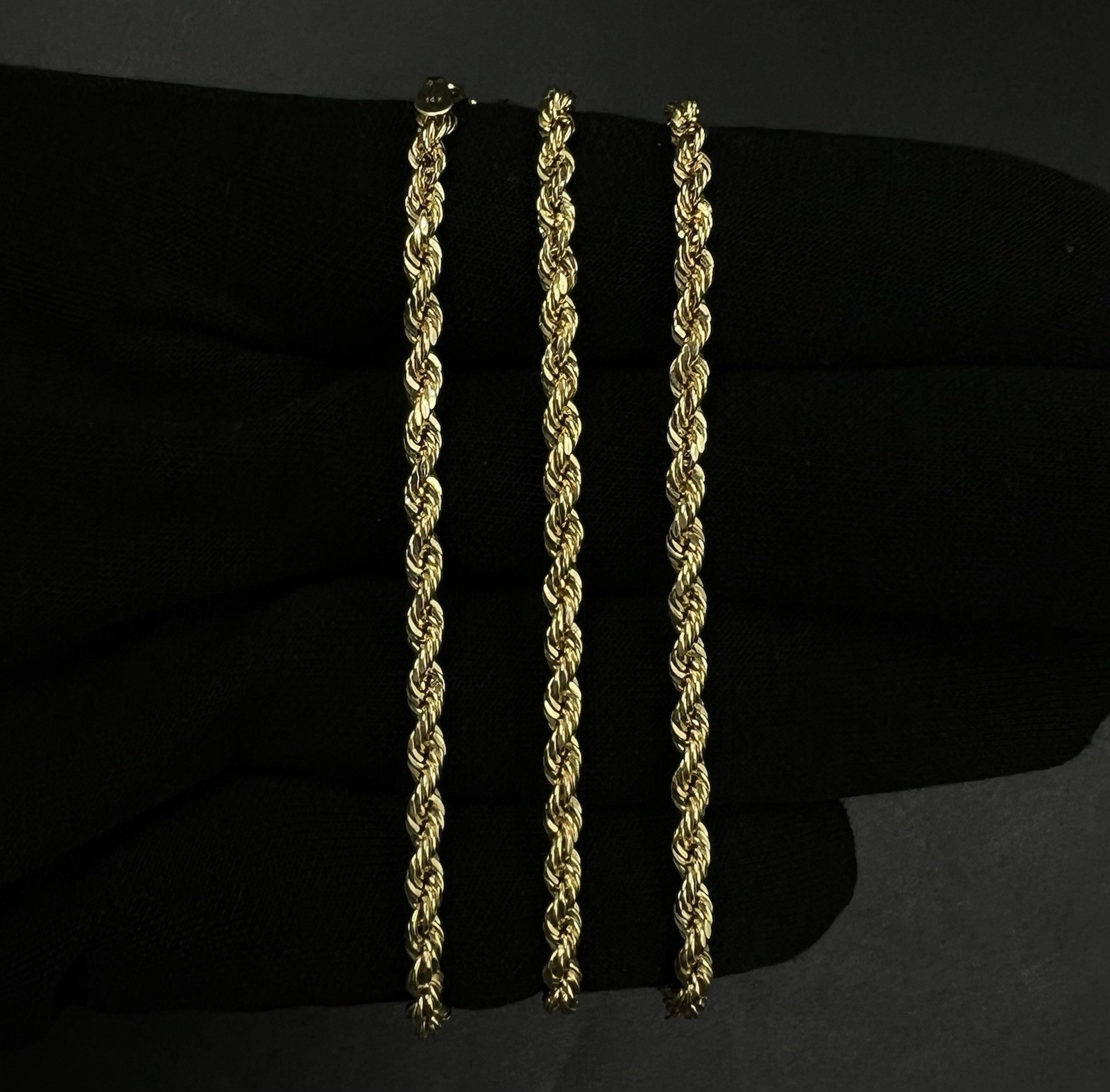 18” 14K Hollow Yellow Gold Diamond Cut Rope Chain | 5.92g | 3.3mm | Lobster |