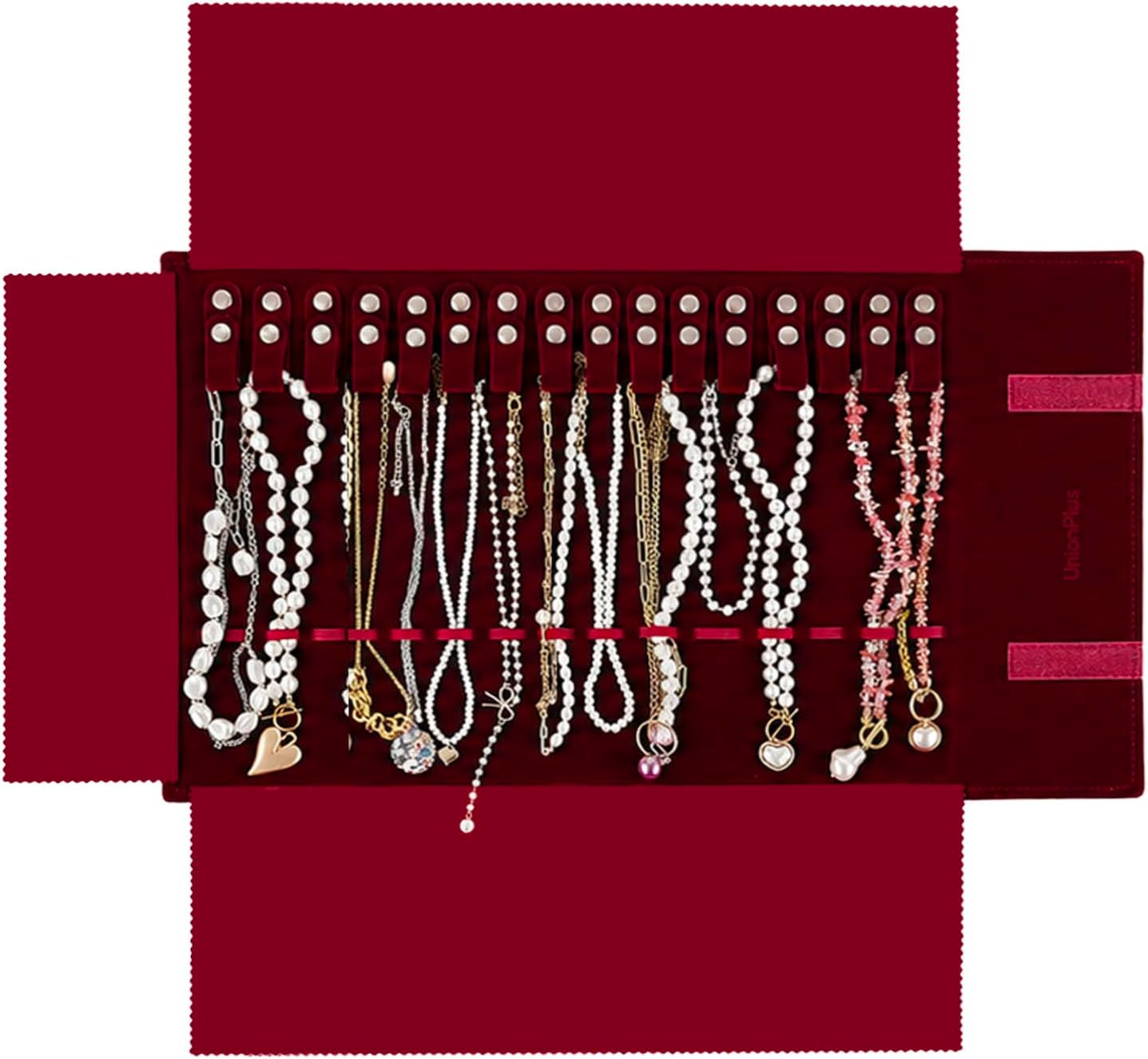 Velvet Travel Jewelry Roll Bag Organizer for Medium, Burgundy